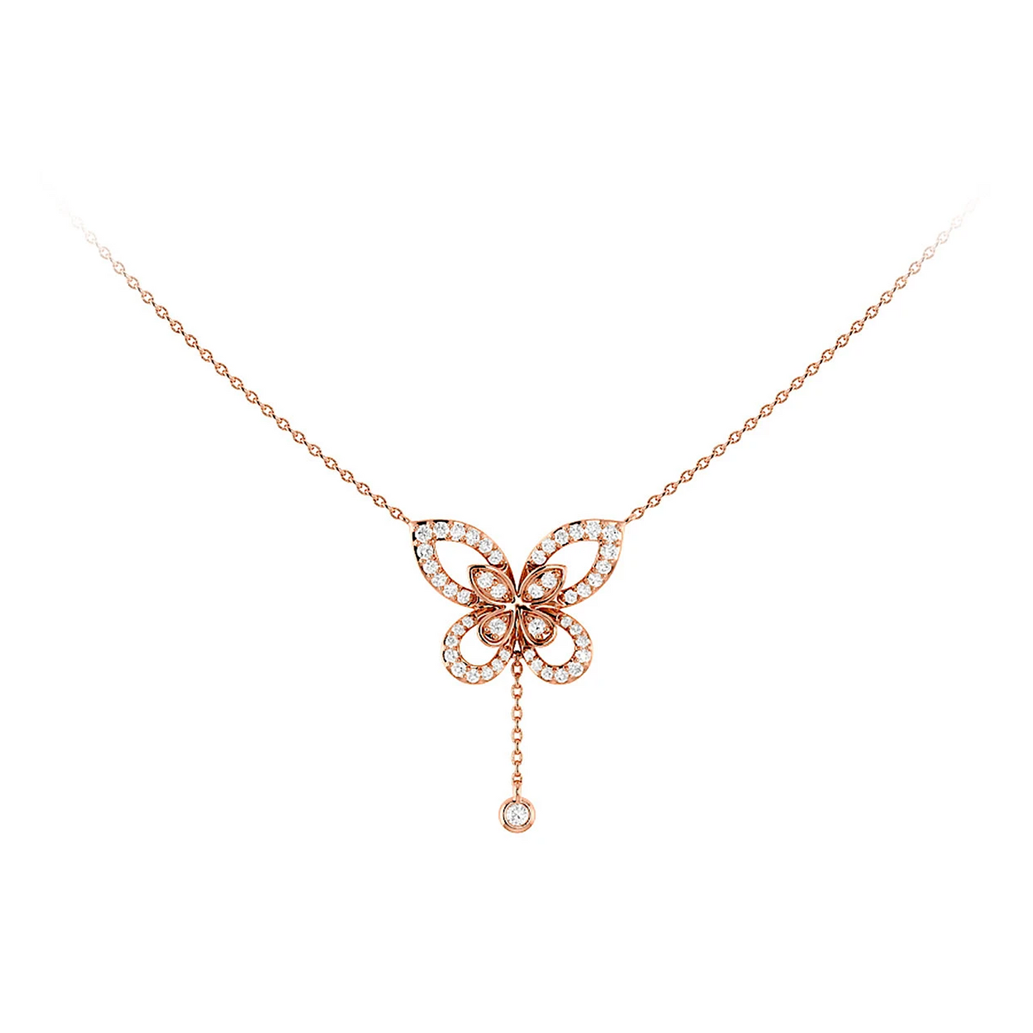 Butterfly Diamond Necklace in 14K rose gold, front view