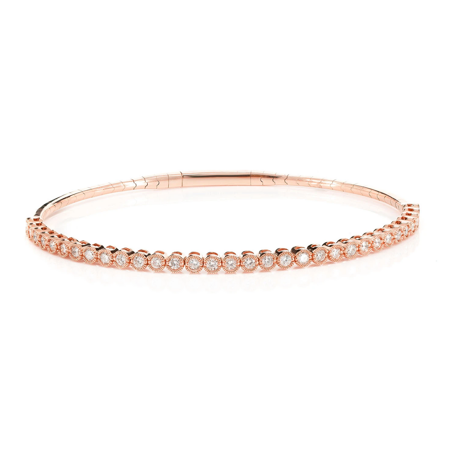 Milgrain Diamond Flex Bangle Bracelet in 14K rose gold, front view