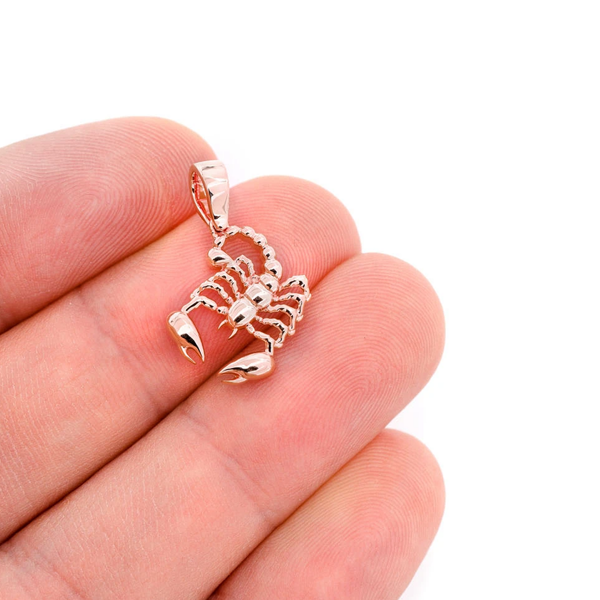 Scorpion Diamond Pendant in 14K rose gold, angled view