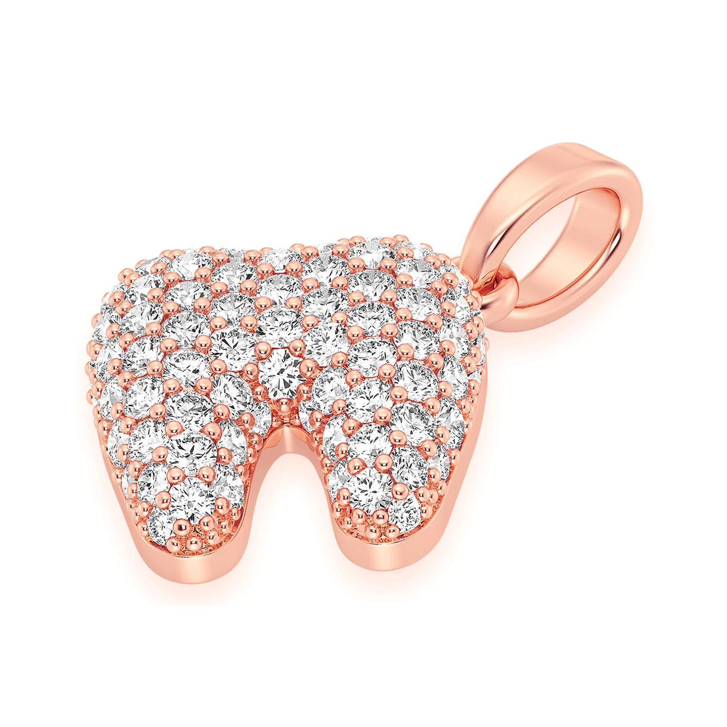 Diamond Tooth Pendant in 14K rose gold, detail view
