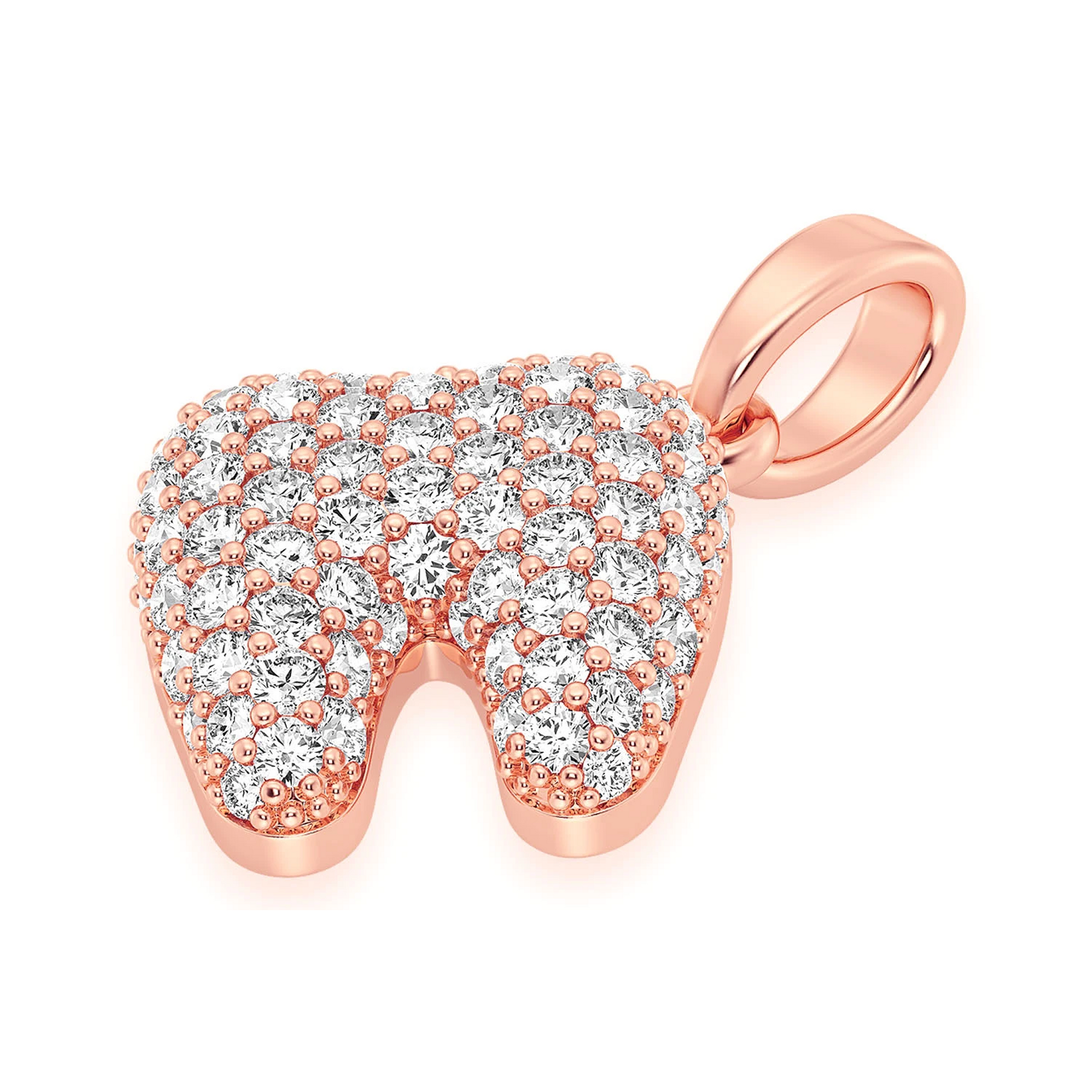 Diamond Tooth Pendant in 14K rose gold, detail view