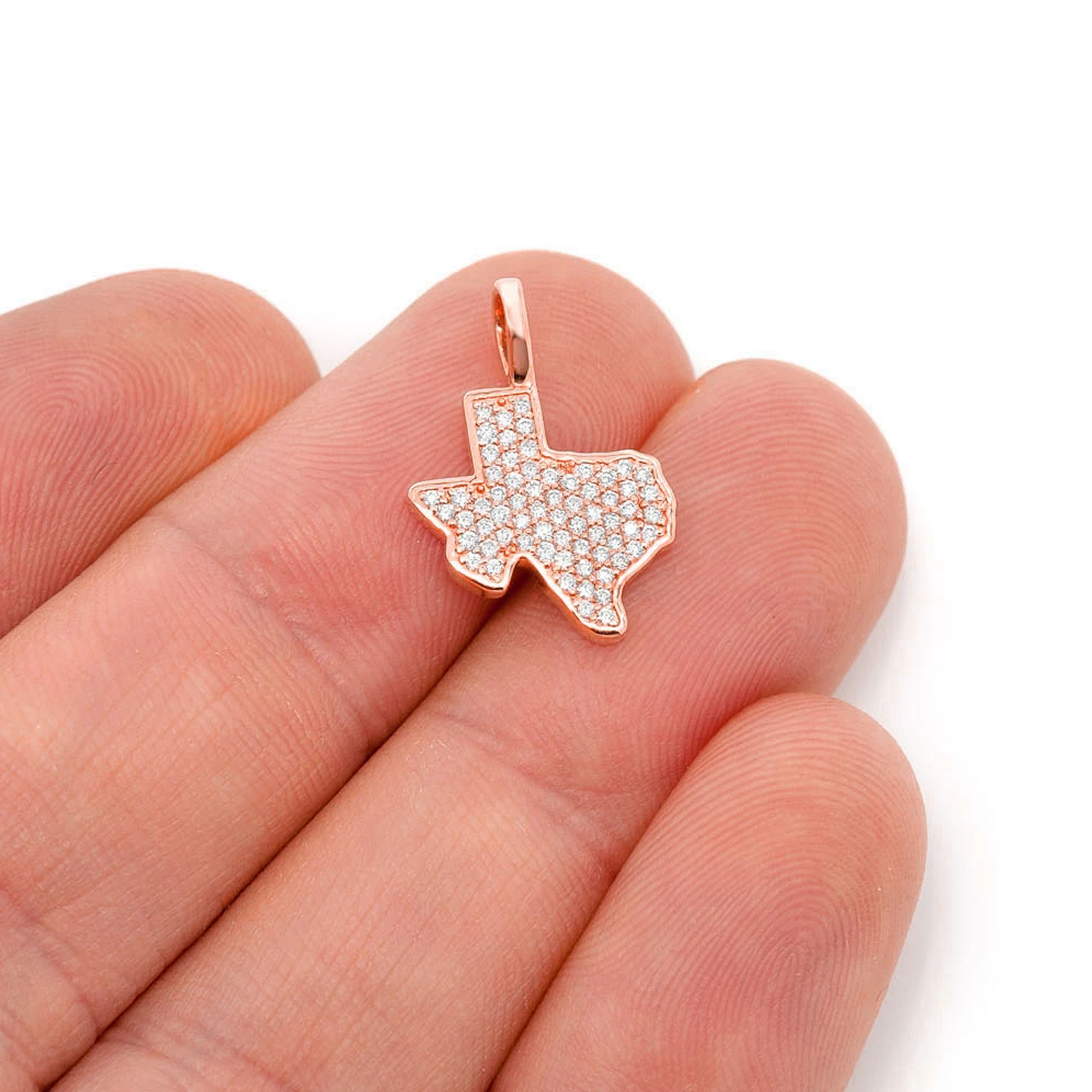 US State Diamond Pendant in 14K rose gold, Texas design, alternate view