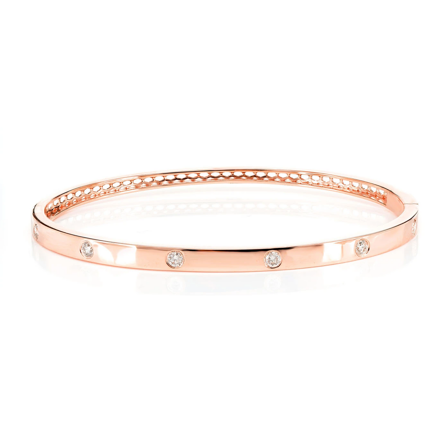Thin Flush Set Diamond Bangle Bracelet in 14K rose gold, front view