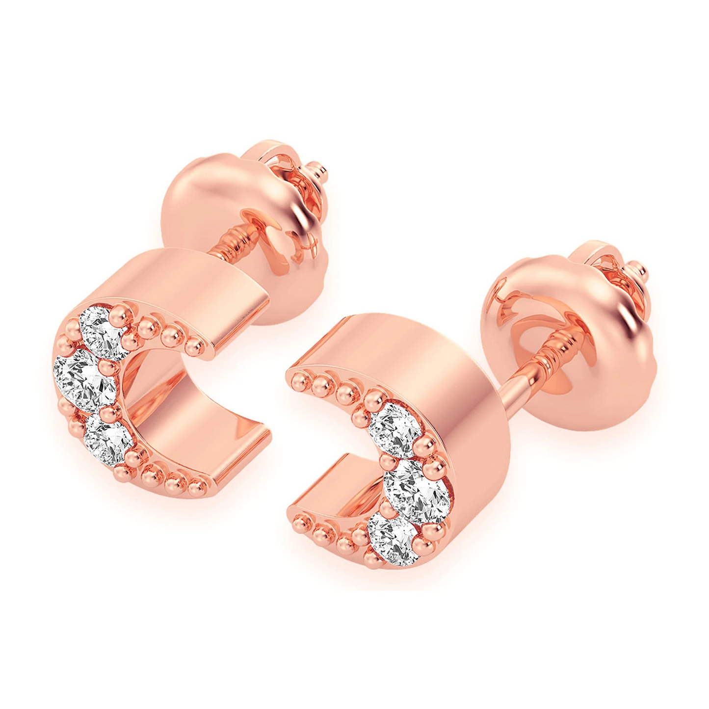 Moon Diamond Stud Earrings in 14K white gold, angled view