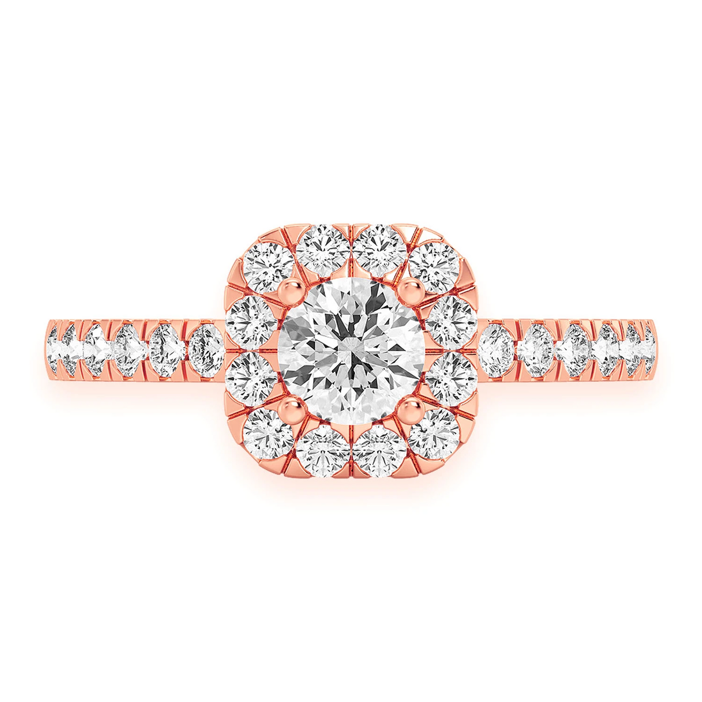 Square Halo Diamond Engagement Ring in 14K rose gold, front view