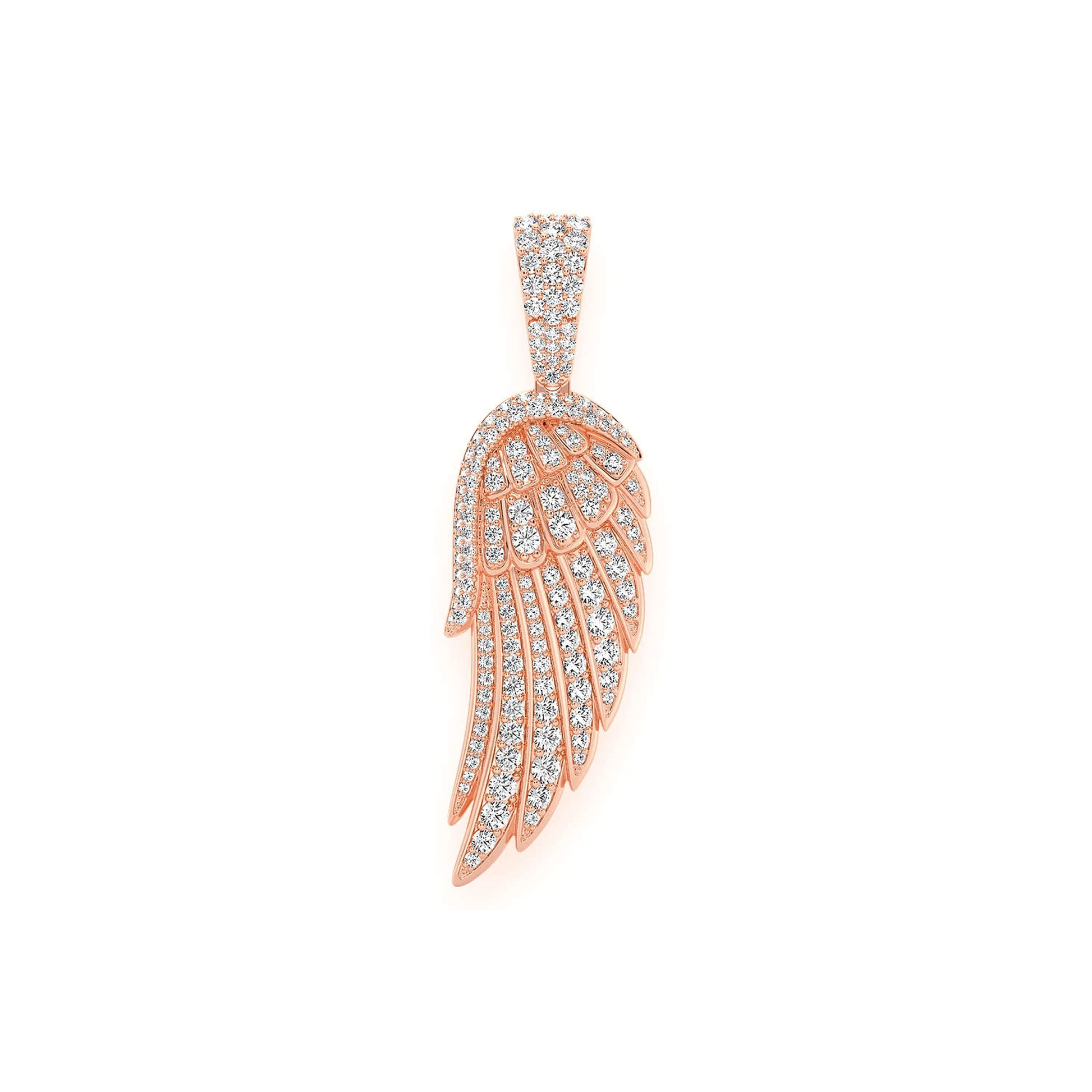 Angel Wing Feather Diamond Pendant in 14K rose gold, Statement | 2.35ctw, front view