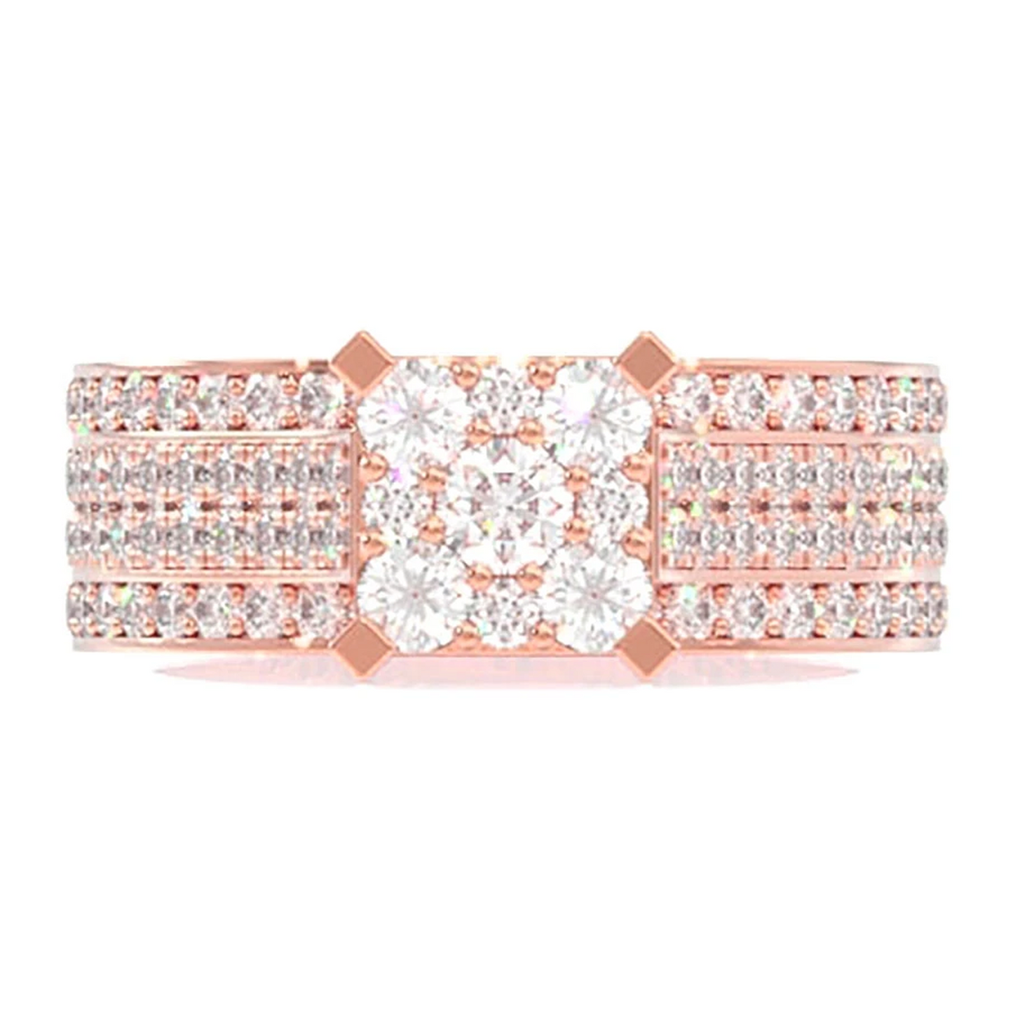 Round Cluster Halo Engagement Ring in 14K rose gold, front view