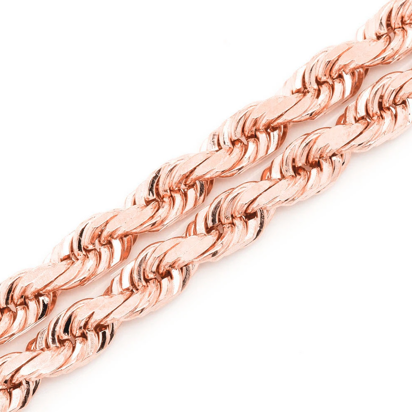 Rope Gold Chain in 14K rose gold, 5mm width, angled view