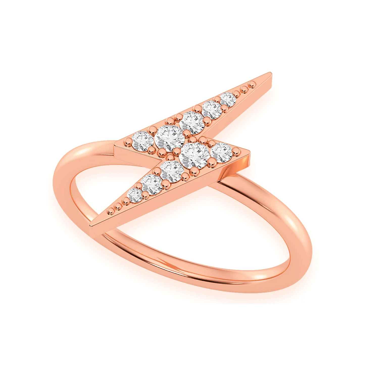 Lightning Bolt Diamond Ring in 14K rose gold, angled view