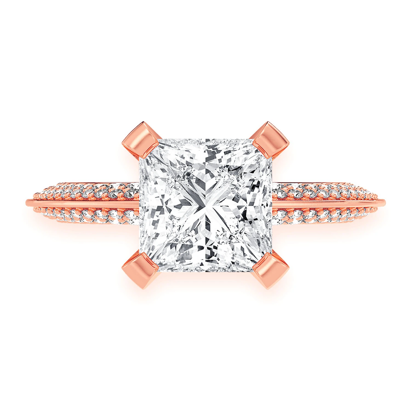 2ct Princess Cut Solitaire Knife Edge Engagement Ring in 14K rose gold, front view