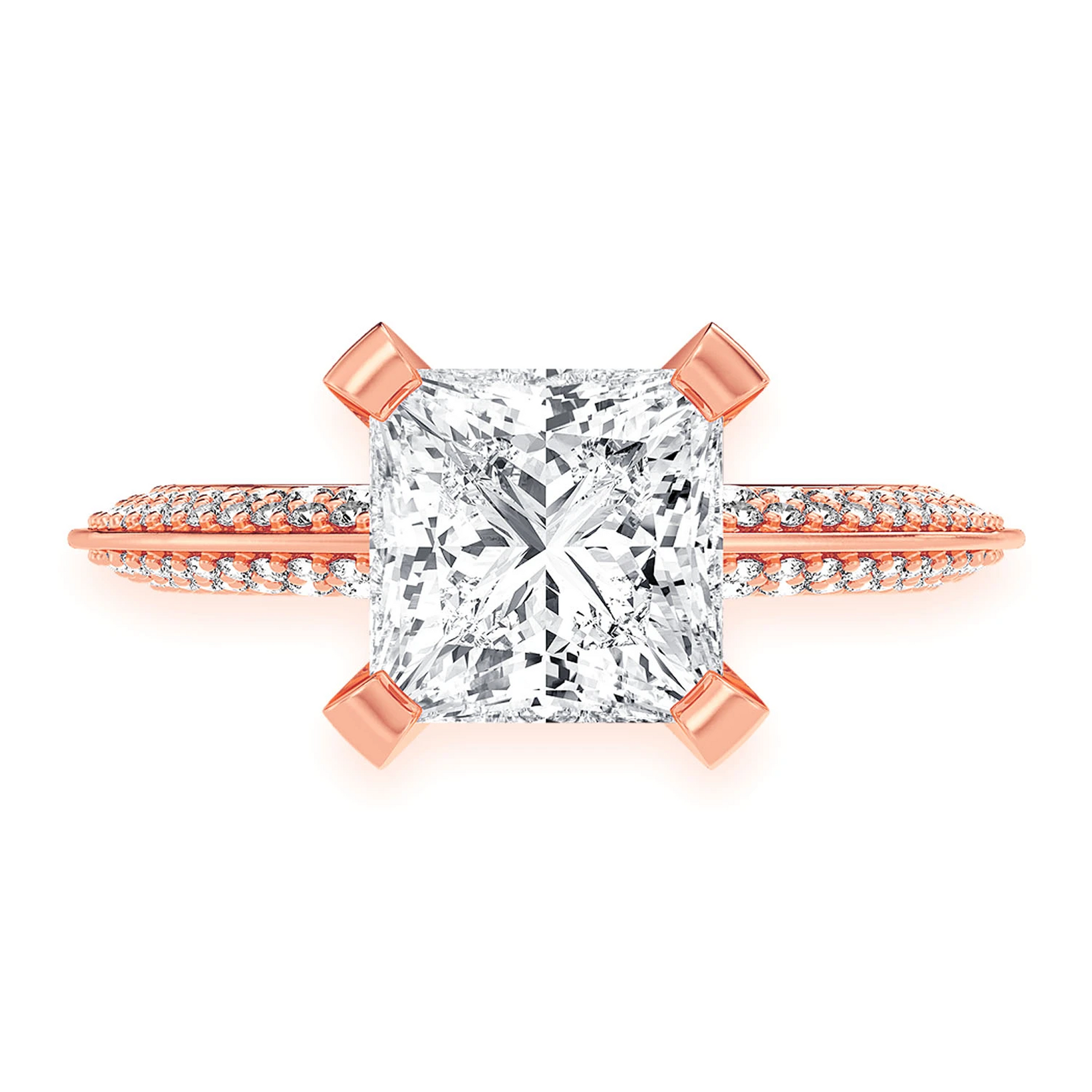 2ct Princess Cut Solitaire Knife Edge Engagement Ring in 14K rose gold, front view