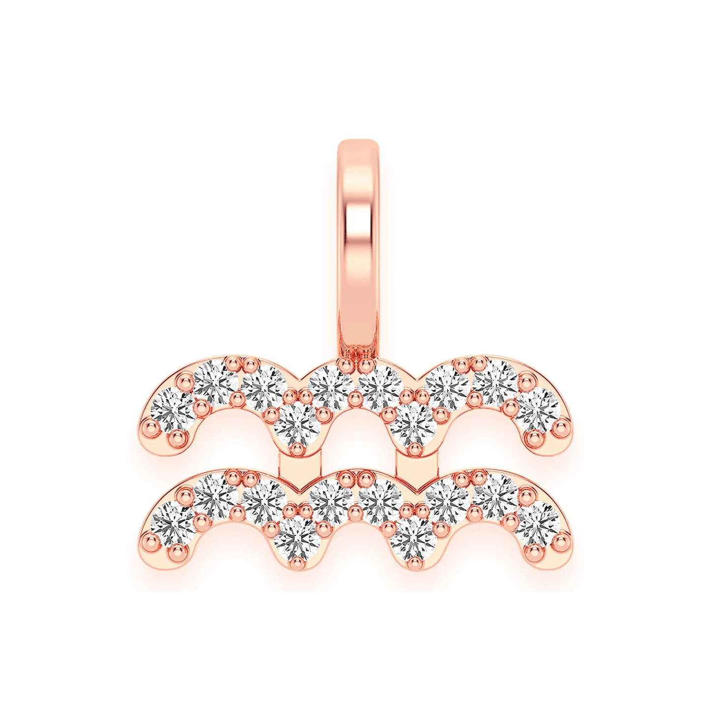 Astrology Zodiac Diamond Pendant in 14K rose gold, Aquarius design, front view