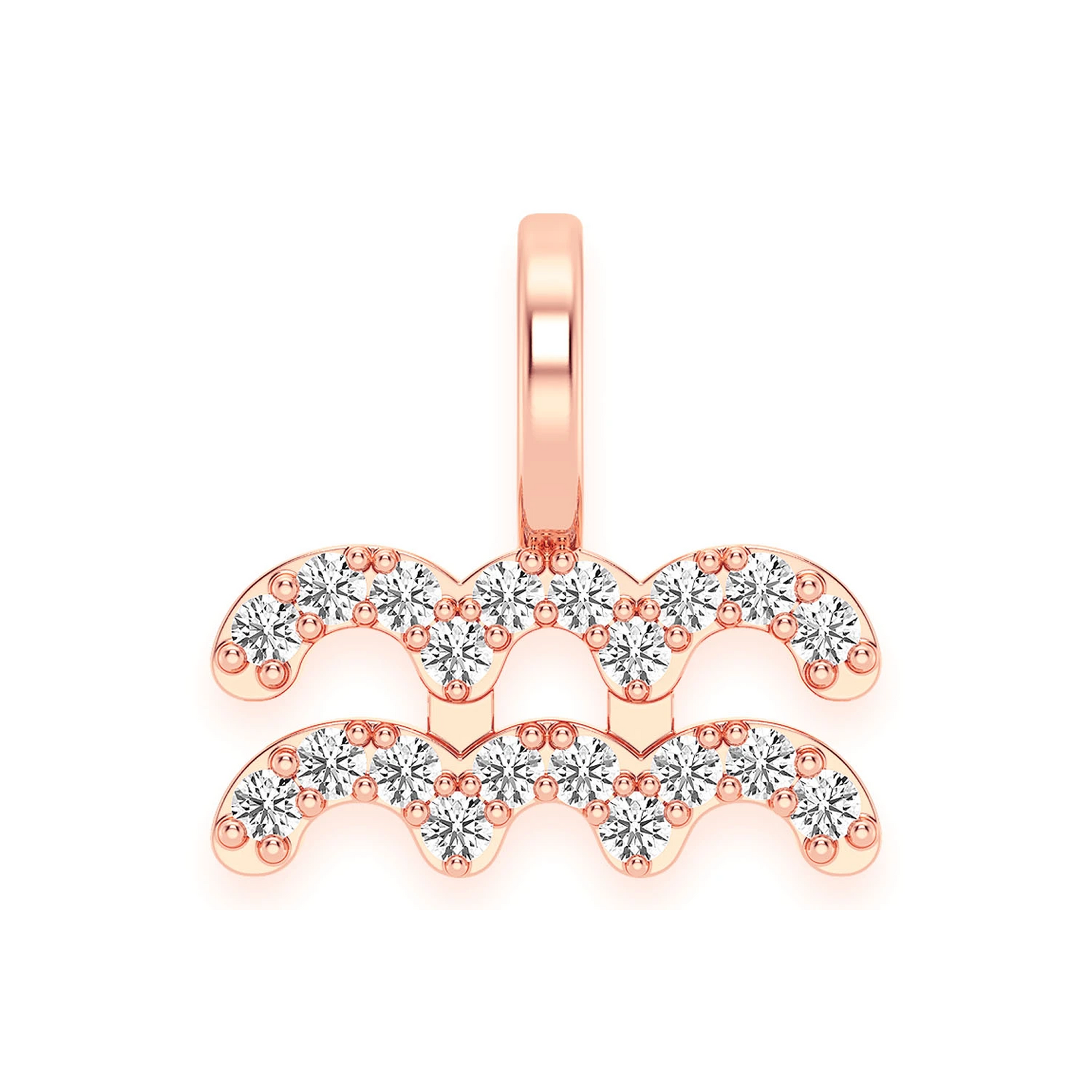 Astrology Zodiac Diamond Pendant in 14K rose gold, Aquarius design, front view