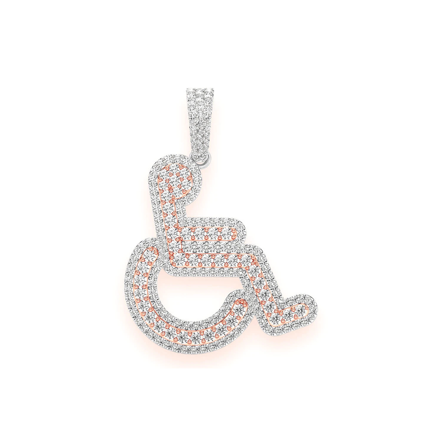 Wheelchair Diamond Pendant in 14K rose gold, Statement | 2.60ctw, front view
