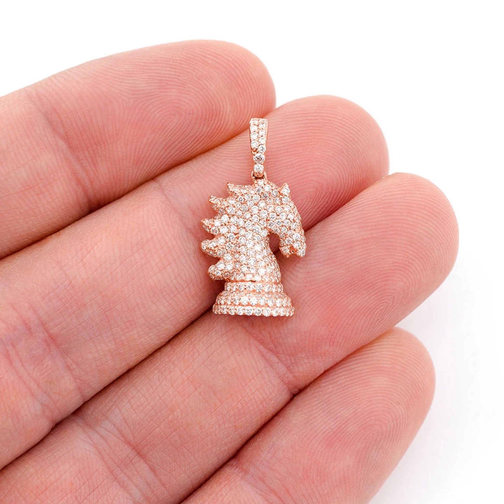 Knight Chess Piece Diamond Pendant in 14K rose gold, angled view