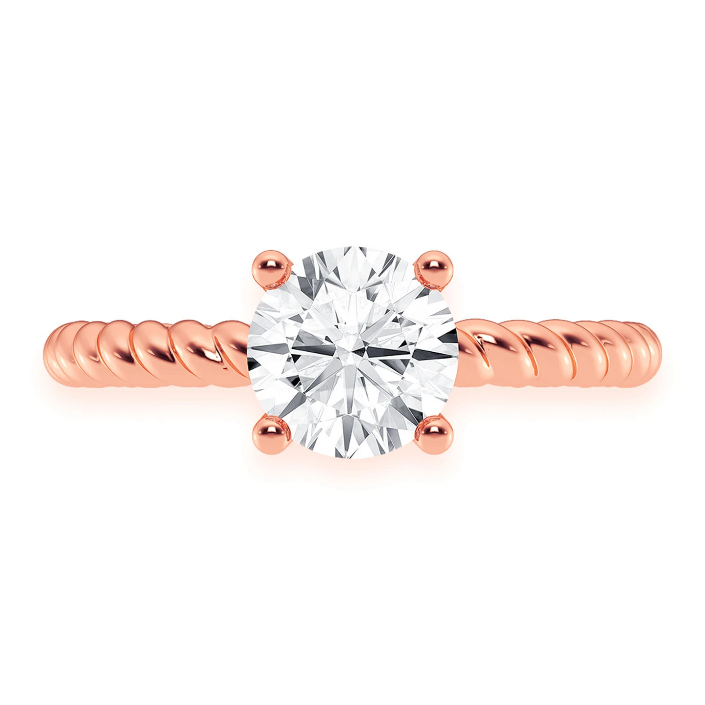 Twist Band Solitaire Diamond Ring in 14K rose gold, front view