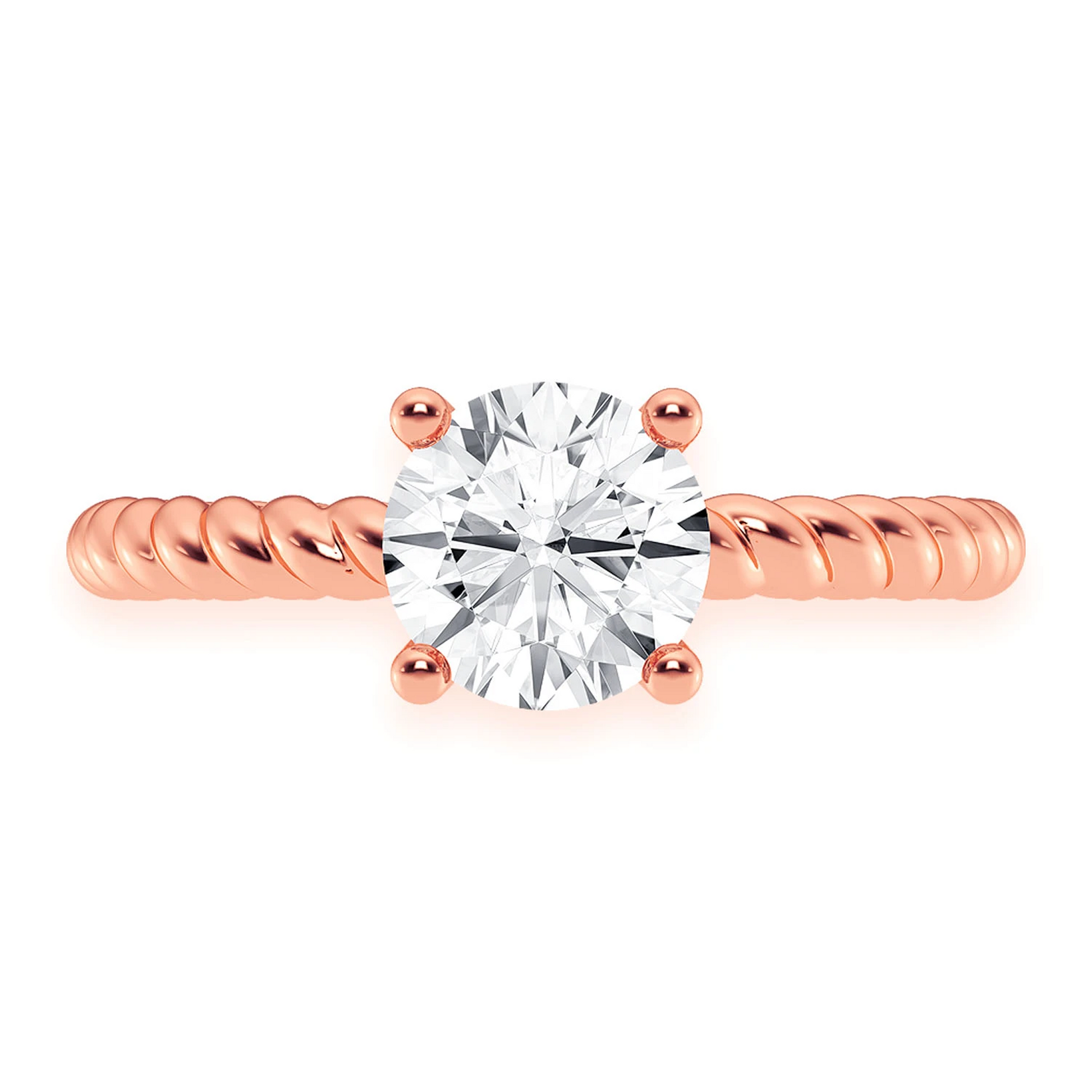 Twist Band Solitaire Diamond Ring in 14K rose gold, front view