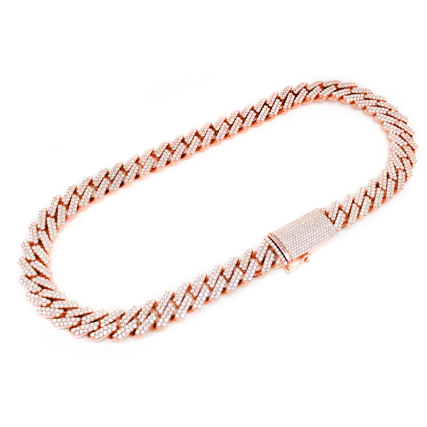 Raised Cuban Diamond Necklace in 14K rose gold, 16mm / 33.00ctw width, alternate view