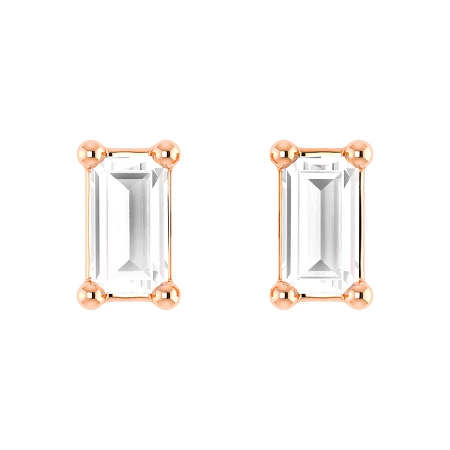 Baguette Diamond Solitaire Stud Earrings in 14K rose gold, front view