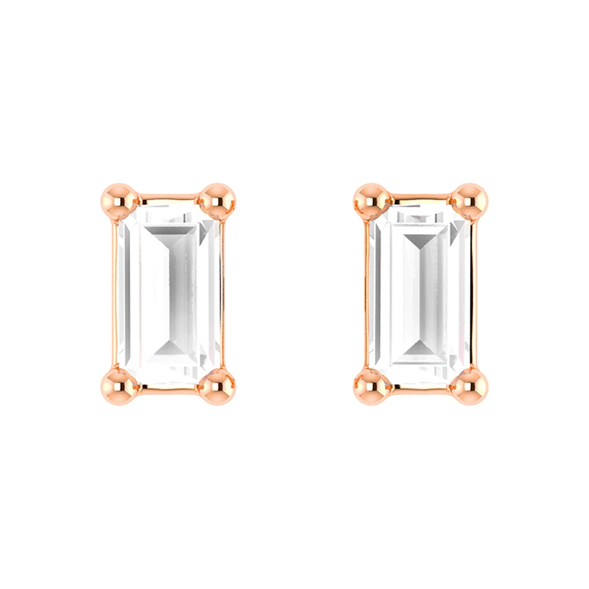 Baguette Diamond Solitaire Stud Earrings in 14K rose gold, front view