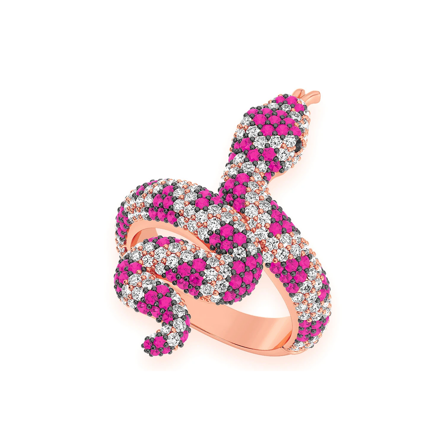 Snake Diamond Ring in 14K rose gold, Ruby, detail view