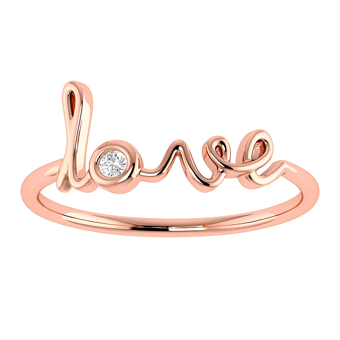 Love Script Diamond Ring in 14K rose gold, detail view