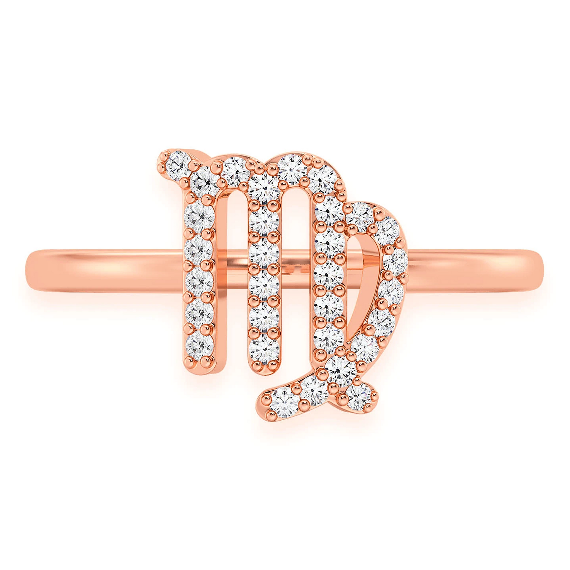 Zodiac Diamond Ring in 14K rose gold, Virgo design, front view