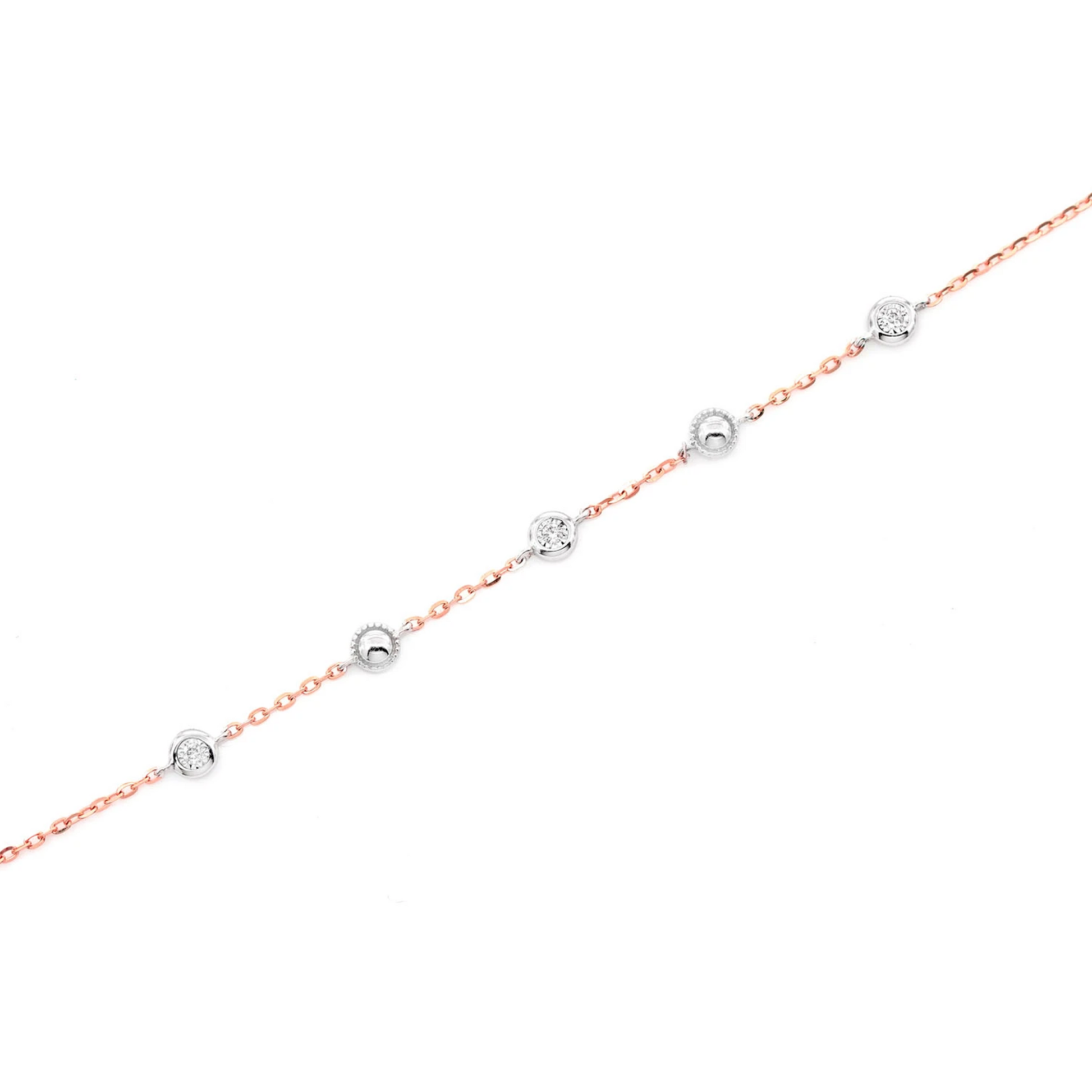 Bead & Bezel Diamond Bracelet in 14K rose gold, 0.05ctw, detail view