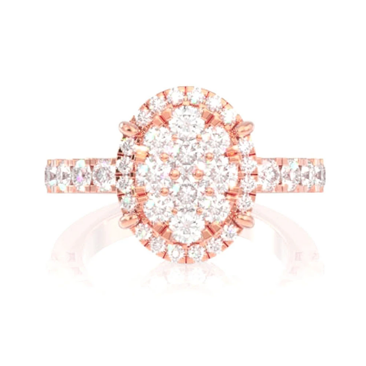 Oval Cluster Halo Diamond Ring in 14K rose gold, front view