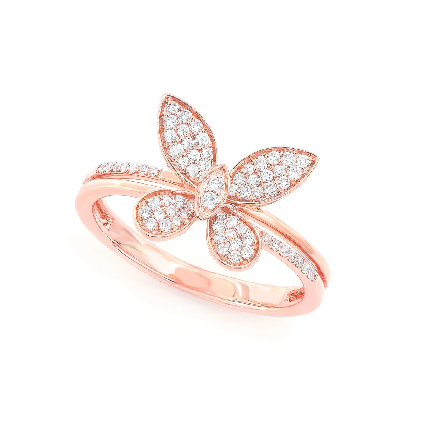Butterfly Diamond Ring in 14K rose gold, angled view