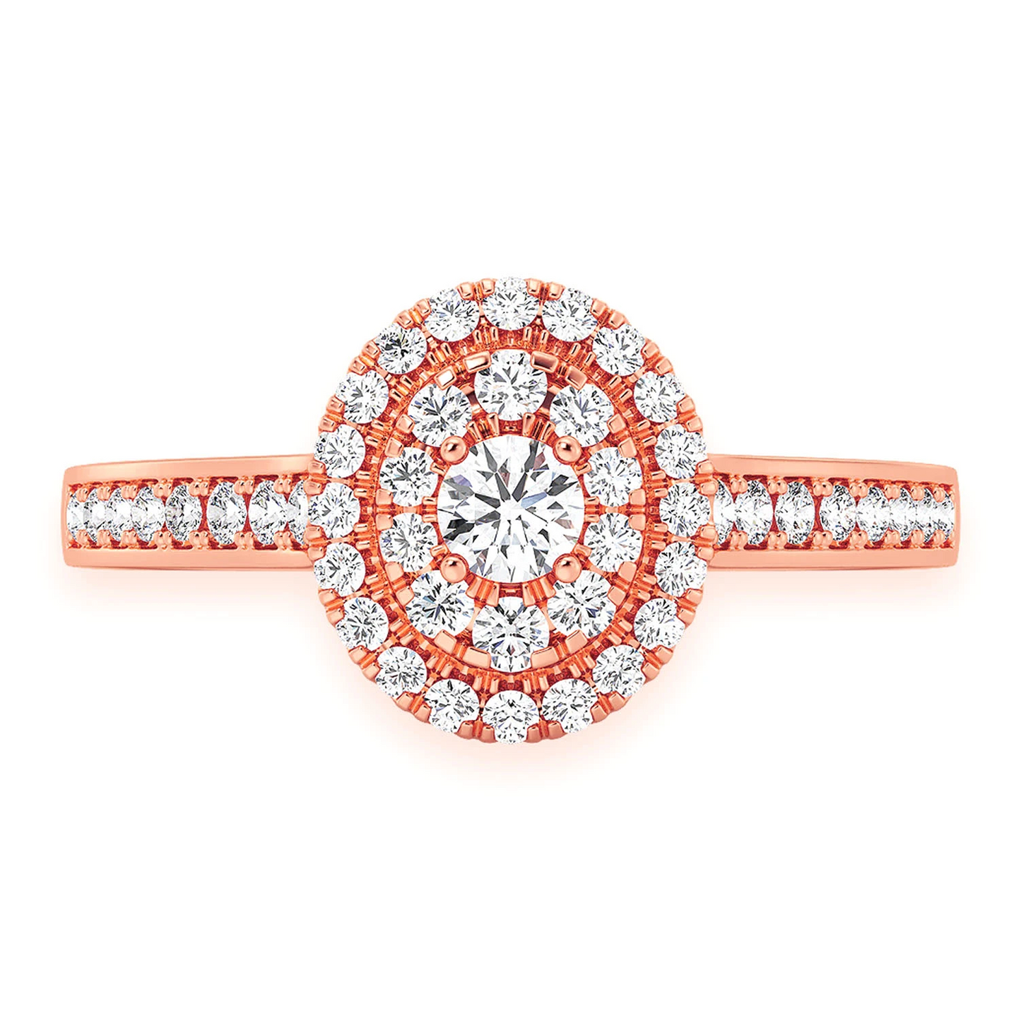 Layered Oval Diamond Engagement Ring in 14K rose gold, front view