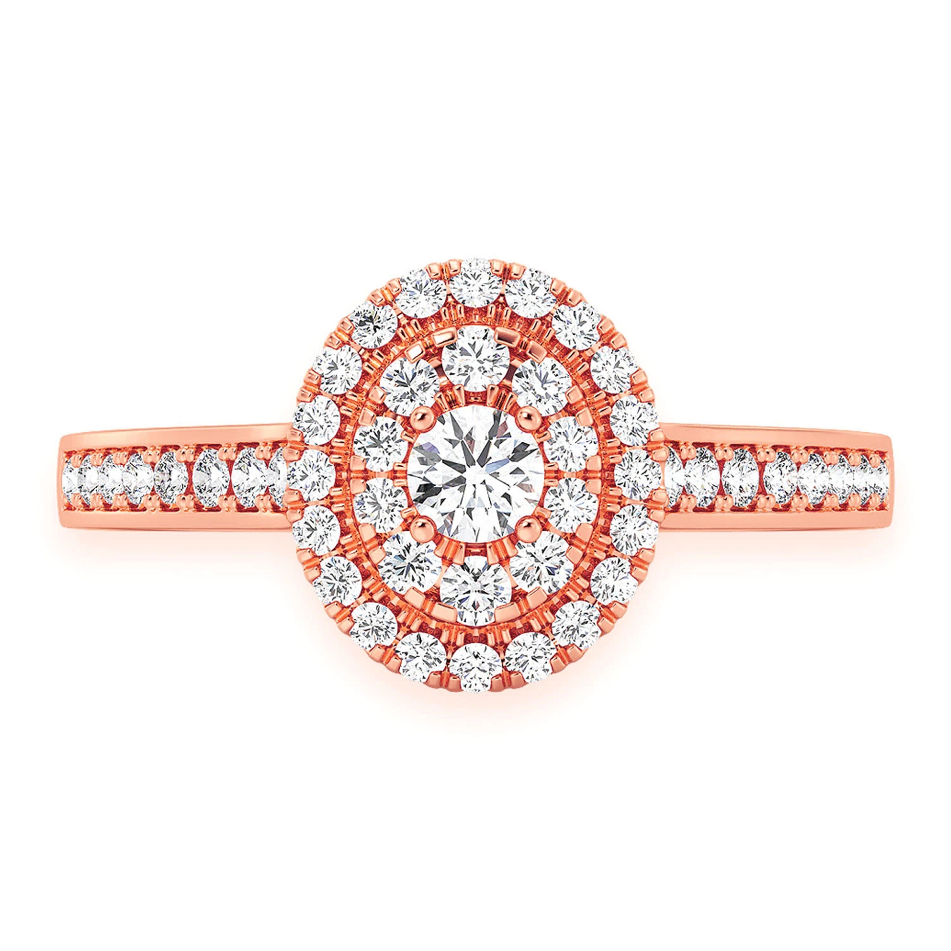 Layered Oval Diamond Engagement Ring in 14K rose gold, front view