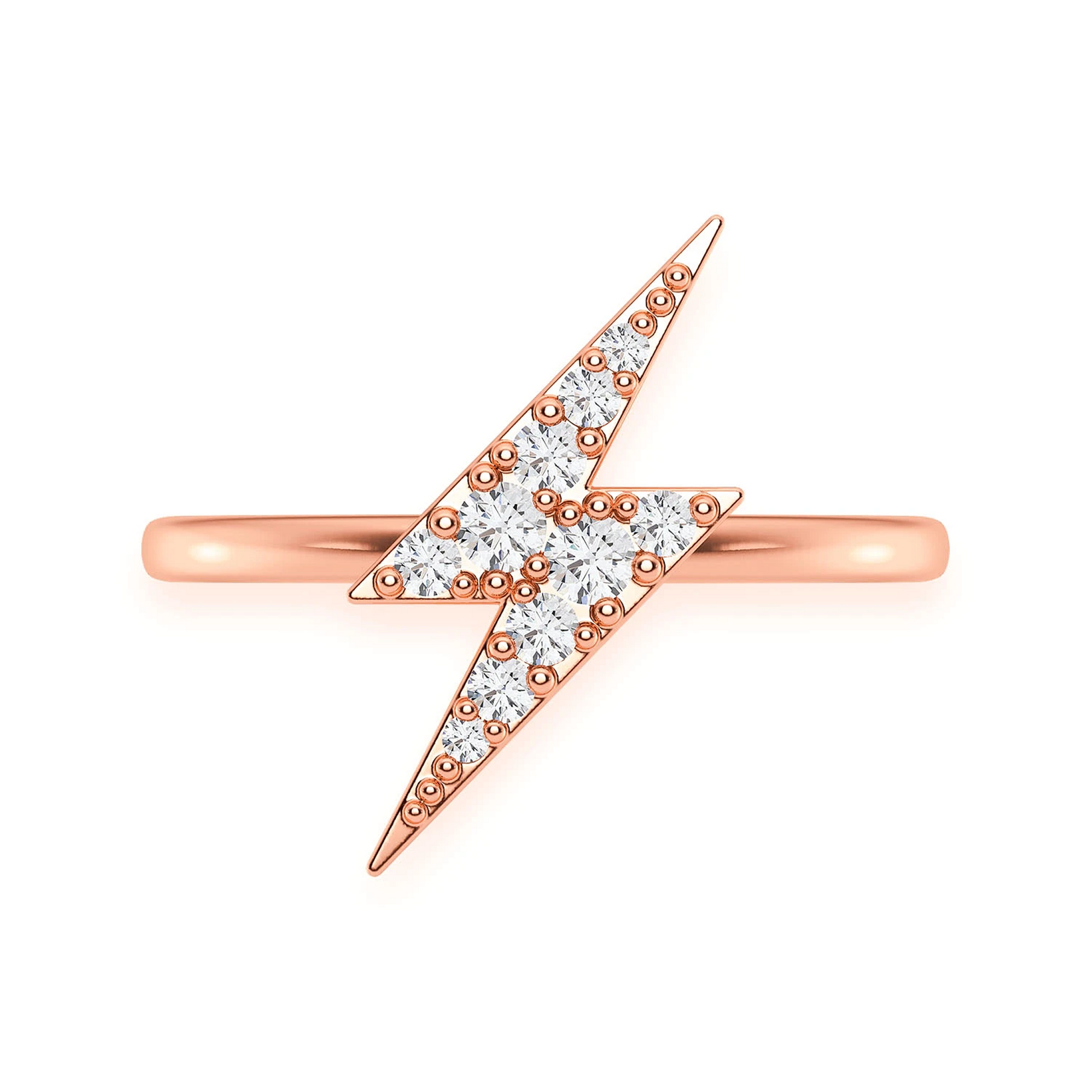 Lightning Bolt Diamond Ring in 14K rose gold, front view