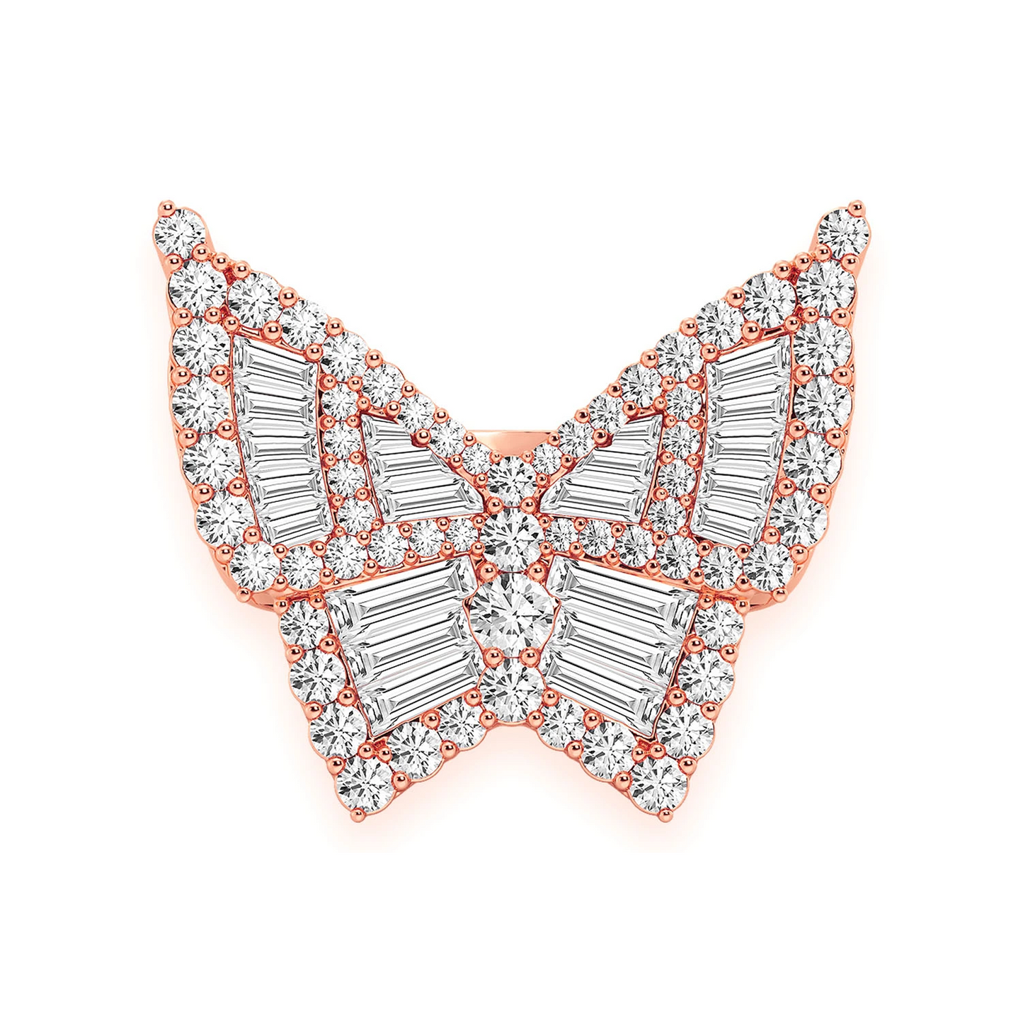 Butterfly Baguette Signet Ring in 14K rose gold, angled view