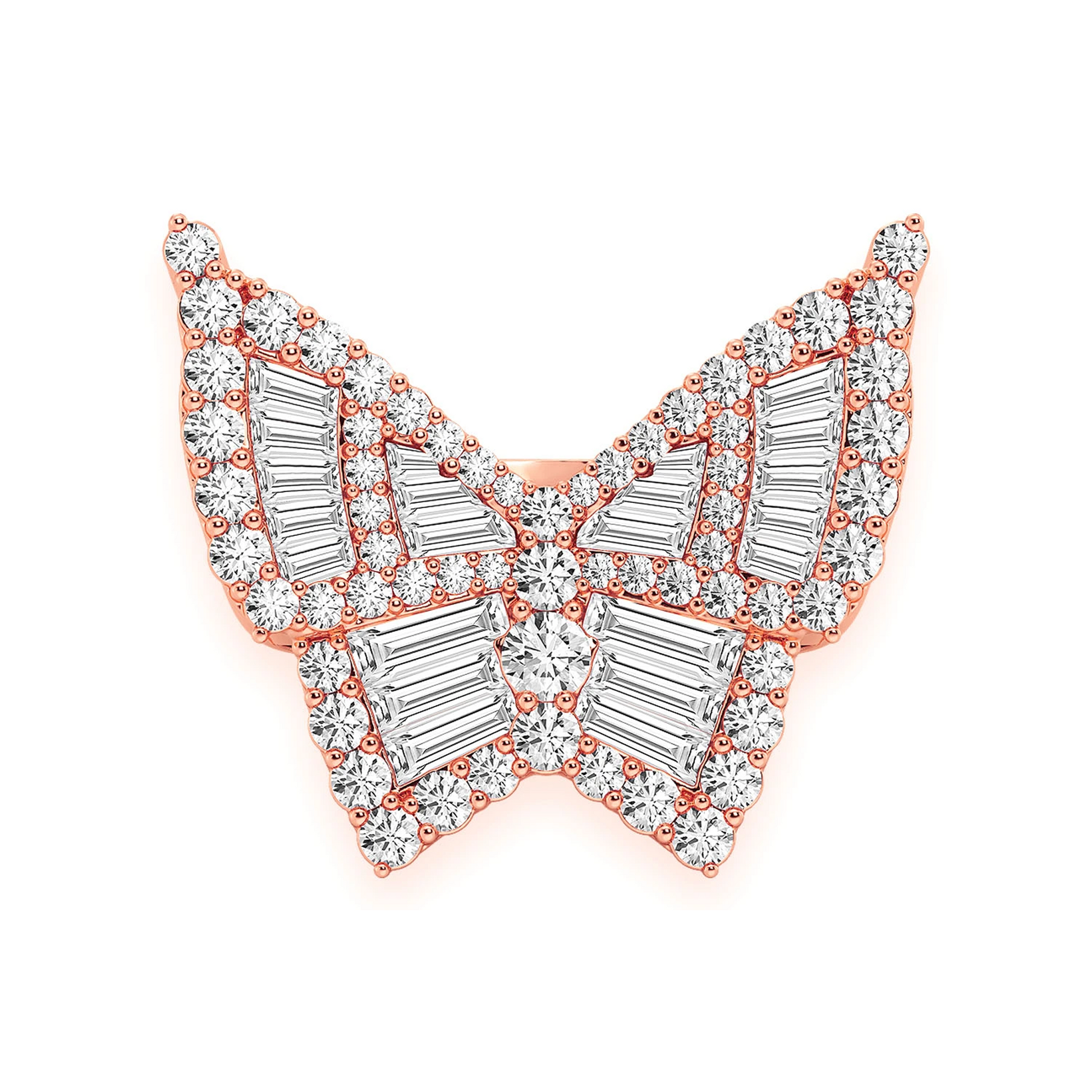 Butterfly Baguette Signet Ring in 14K rose gold, angled view