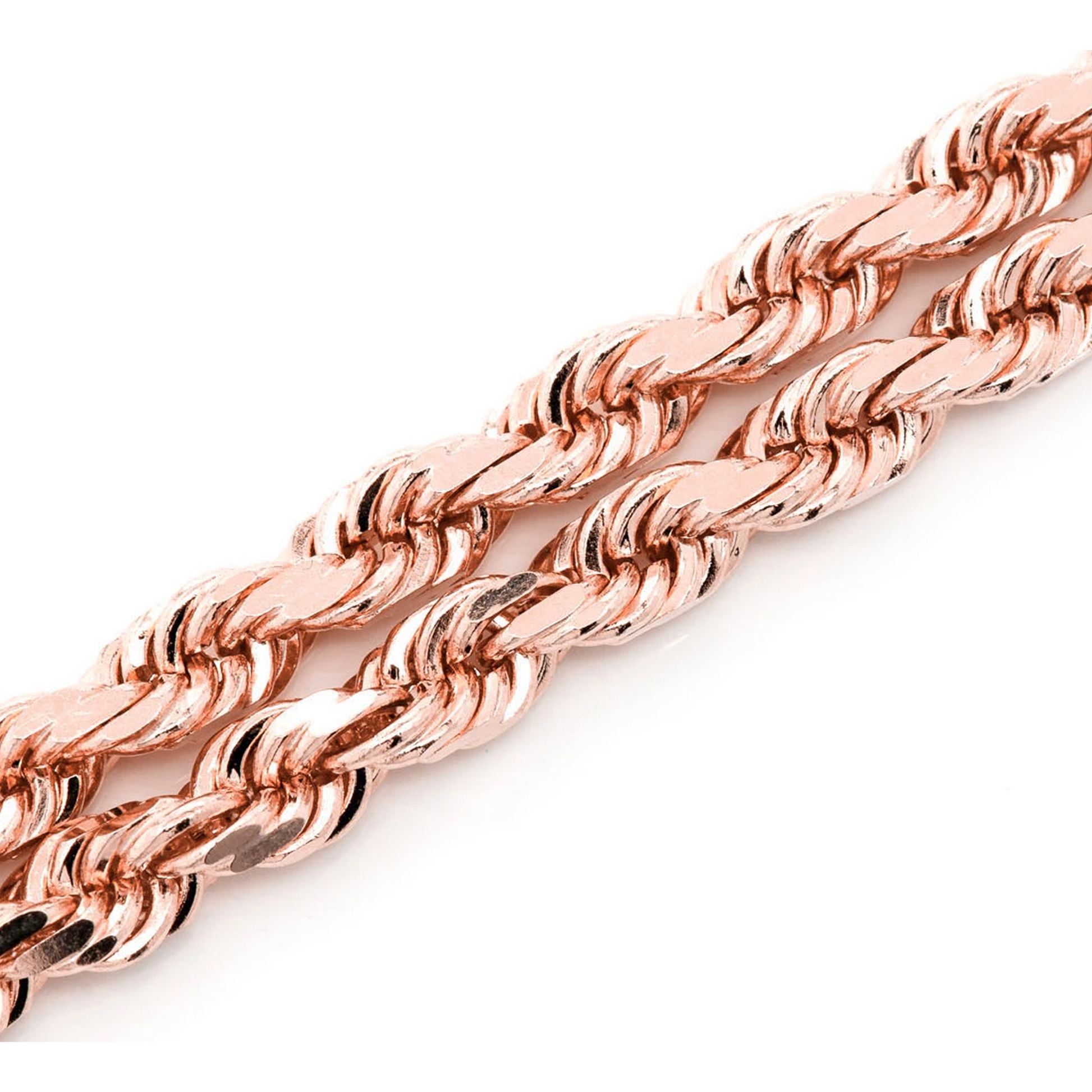 Rope Gold Chain in 14K rose gold, 4mm width, angled view