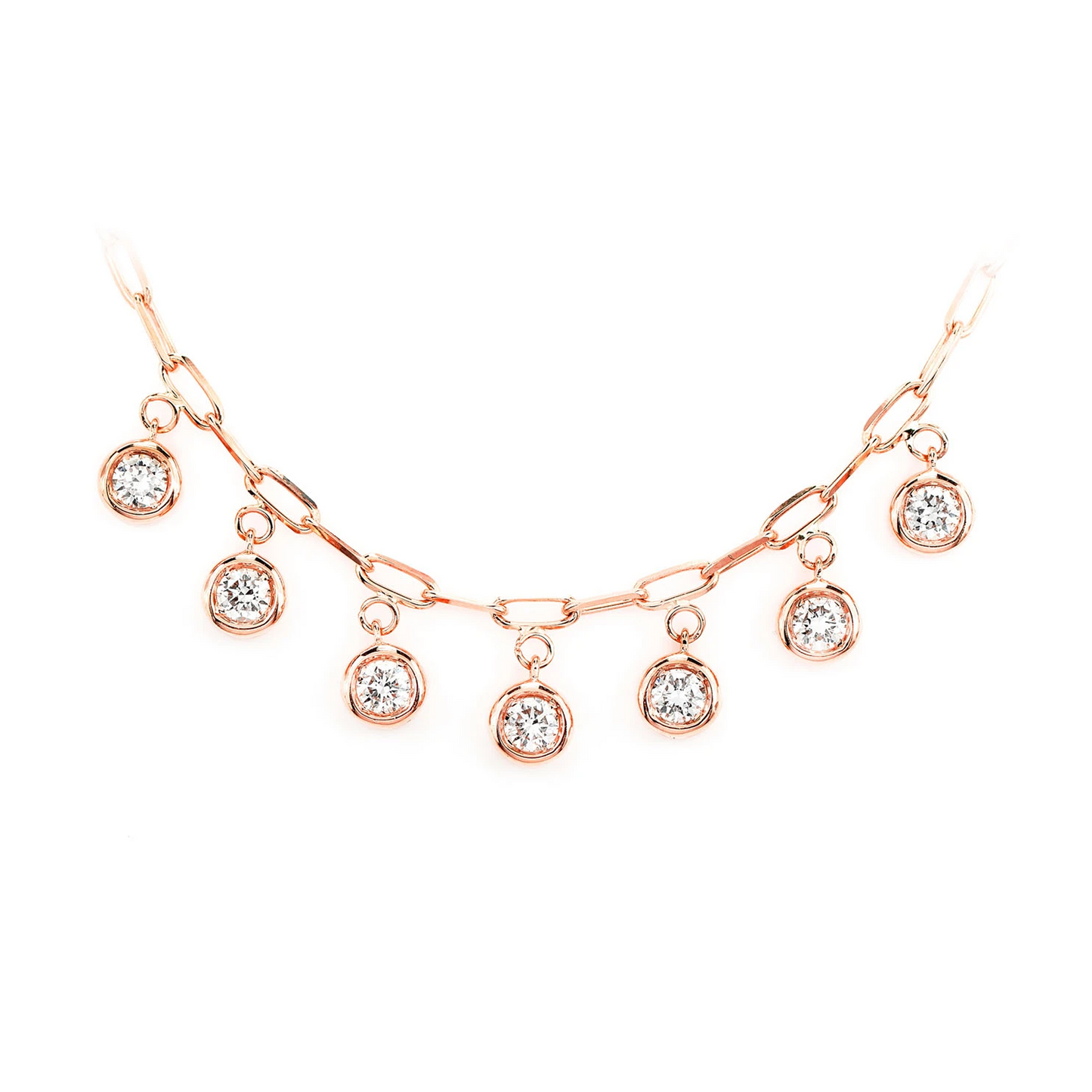 Bezel Diamond Drop Necklace in 14K rose gold, front view