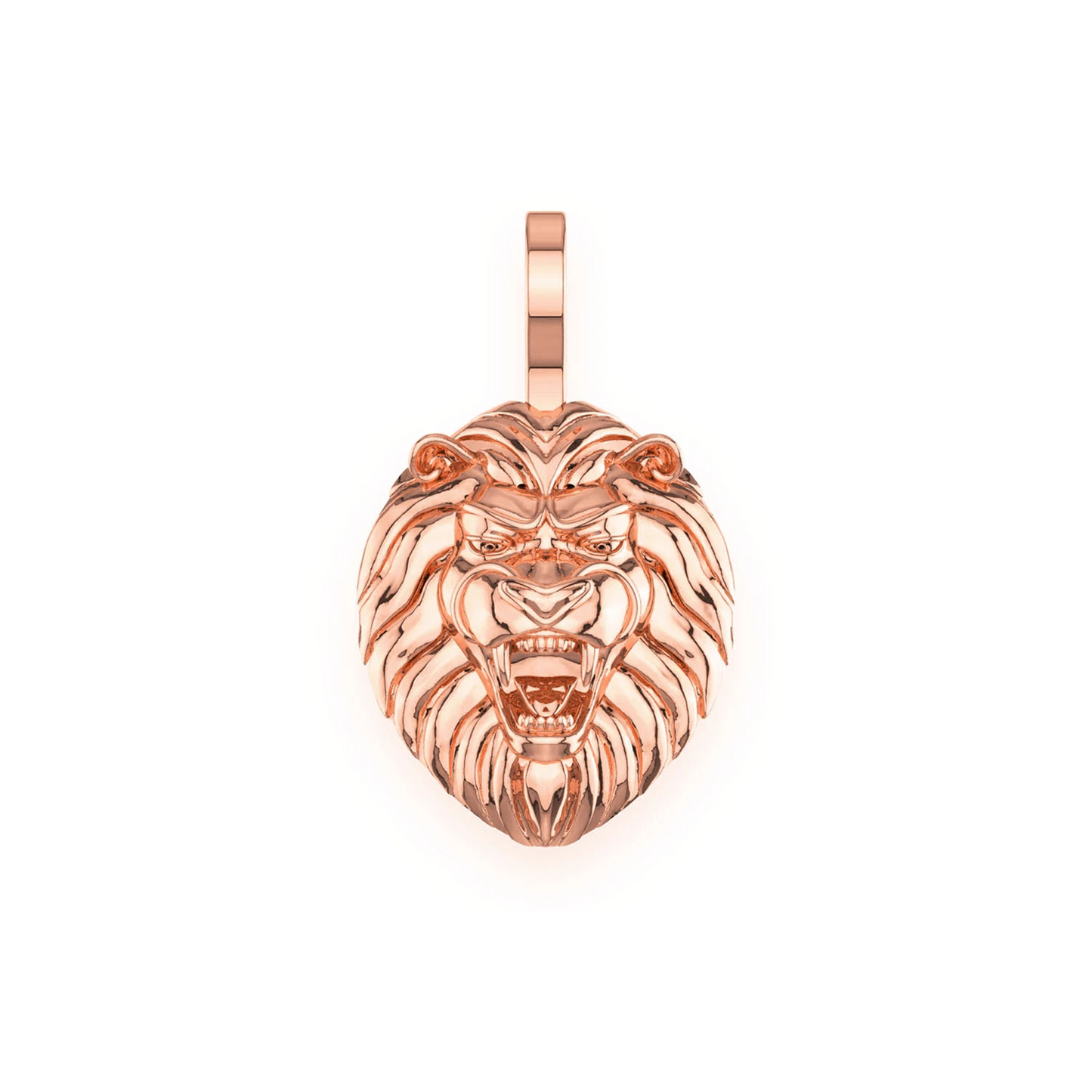 Lion Head Diamond Pendant in 14K rose gold, Pure | Solid Gold, front view