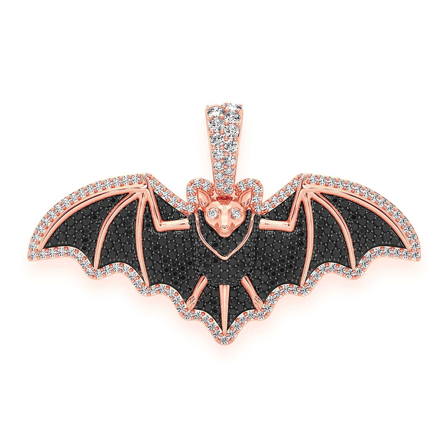 Black Diamond Bat Pendant in 14K rose gold, front view
