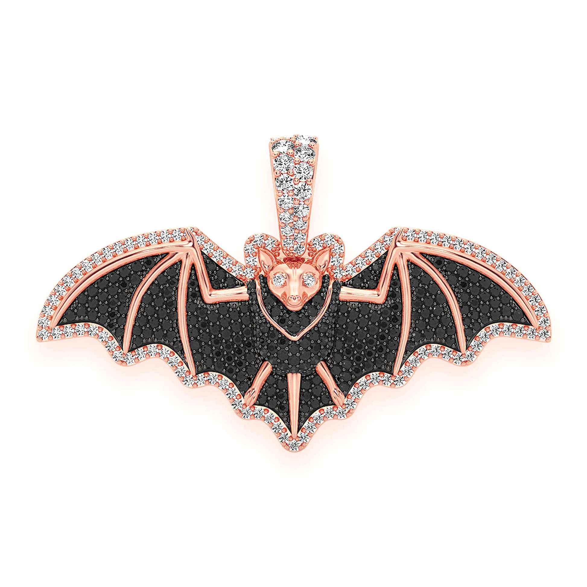 Black Diamond Bat Pendant in 14K rose gold, front view