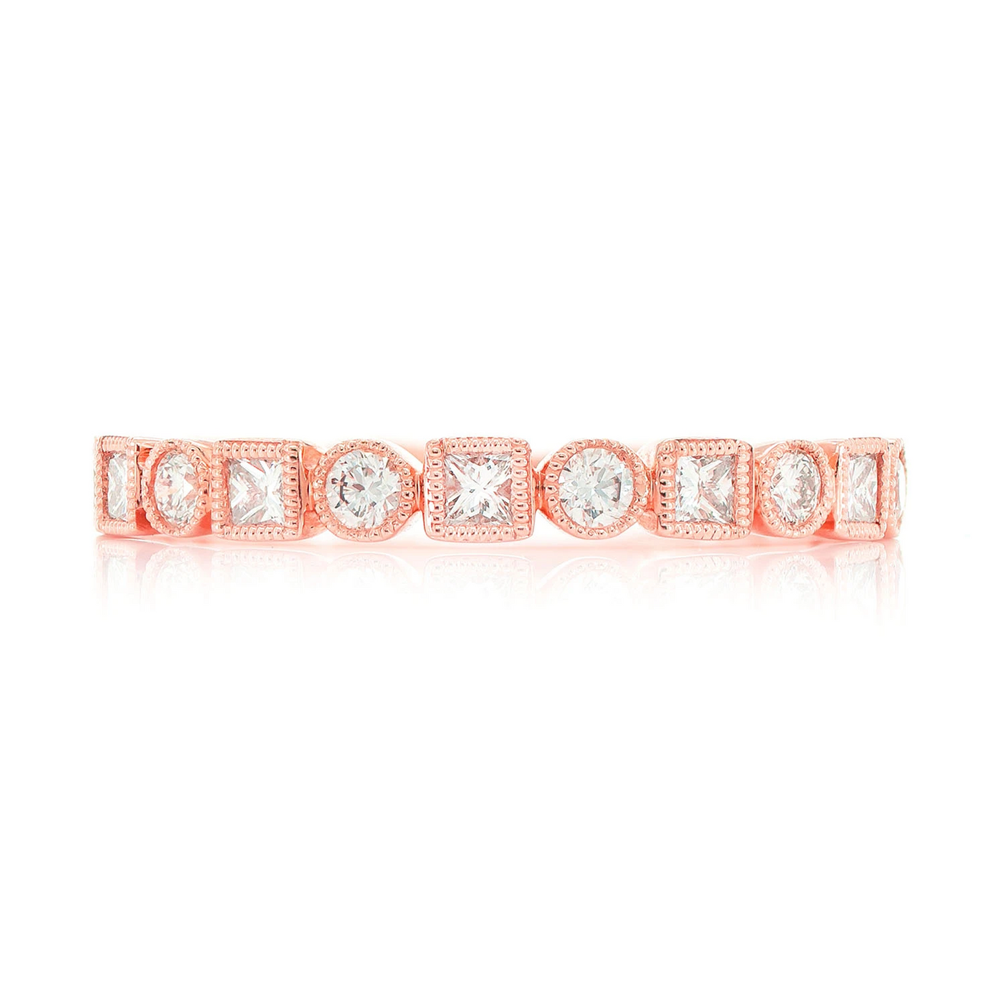 Milgrain Circle & Square Diamond Ring in 14K rose gold, front view