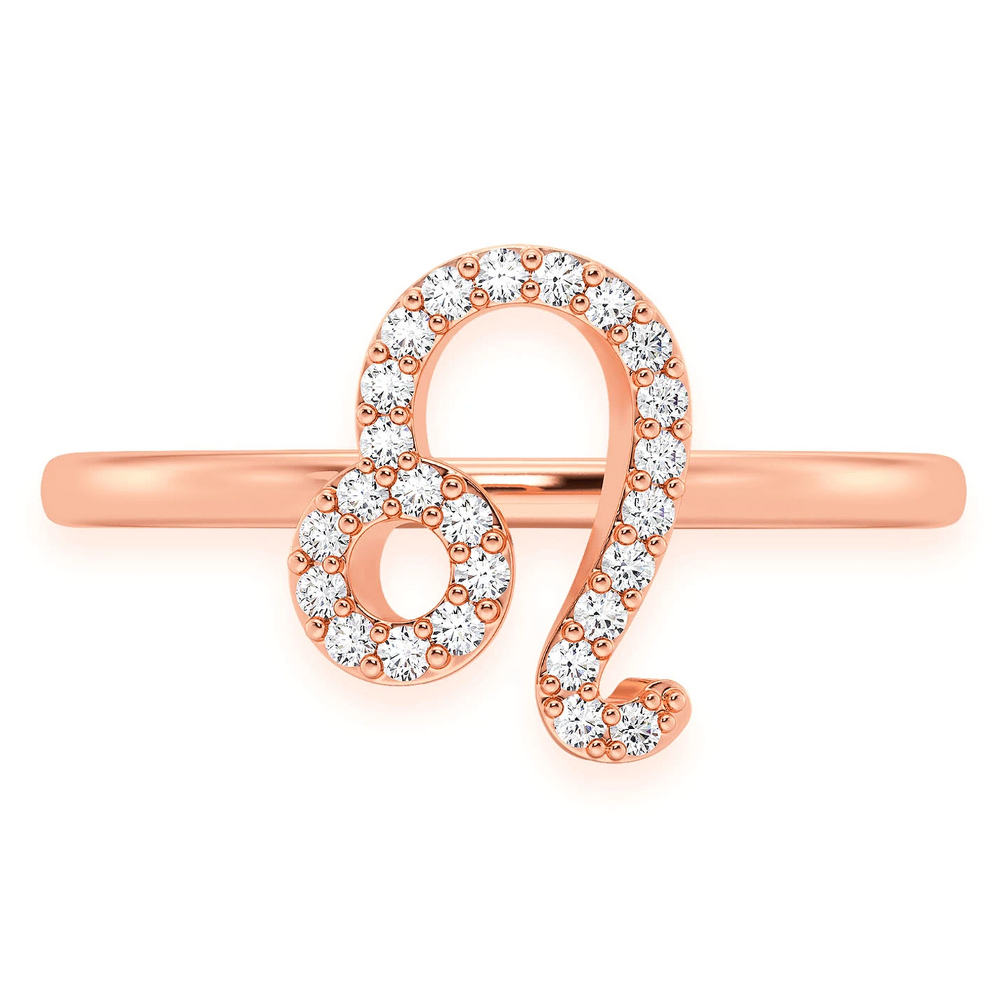 Zodiac Diamond Ring in 14K rose gold, Leo design, front view