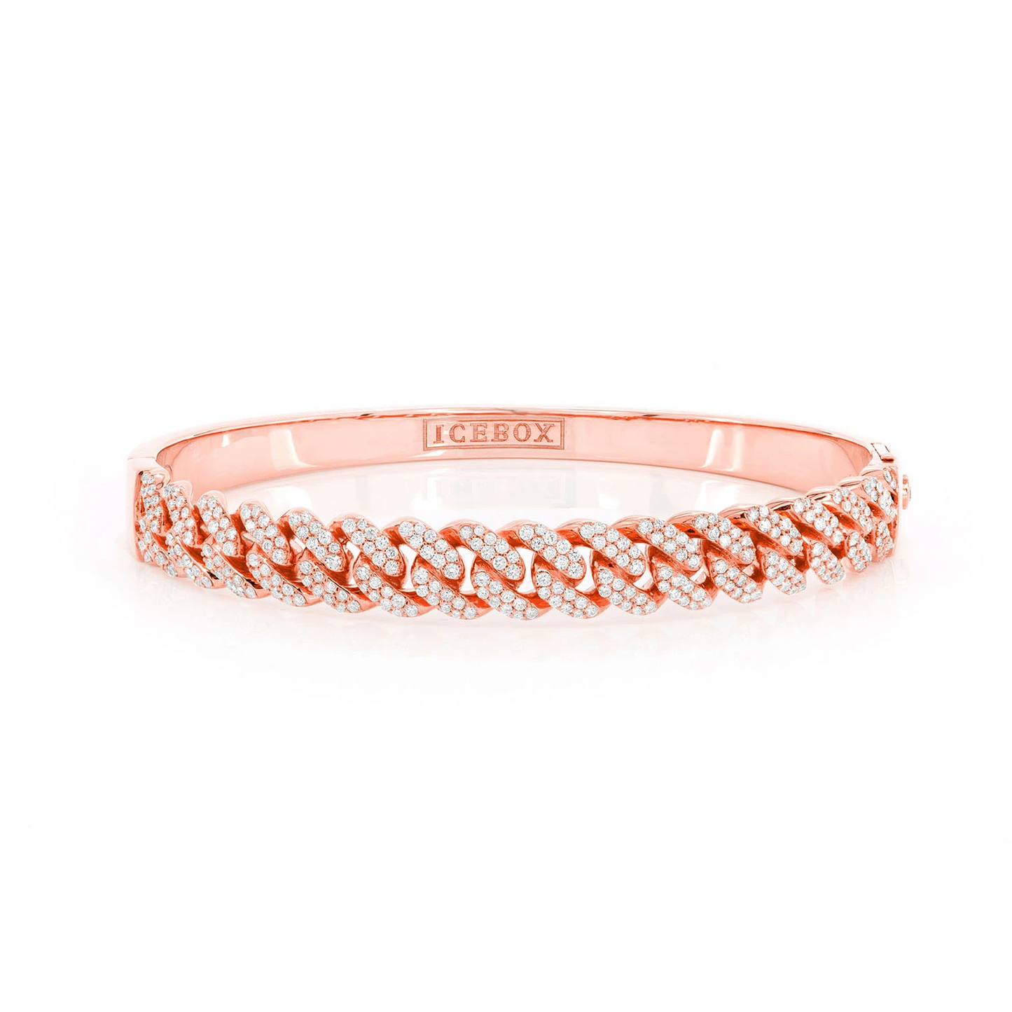 Large Cuban Diamond Bangle in 14K rose gold, front view