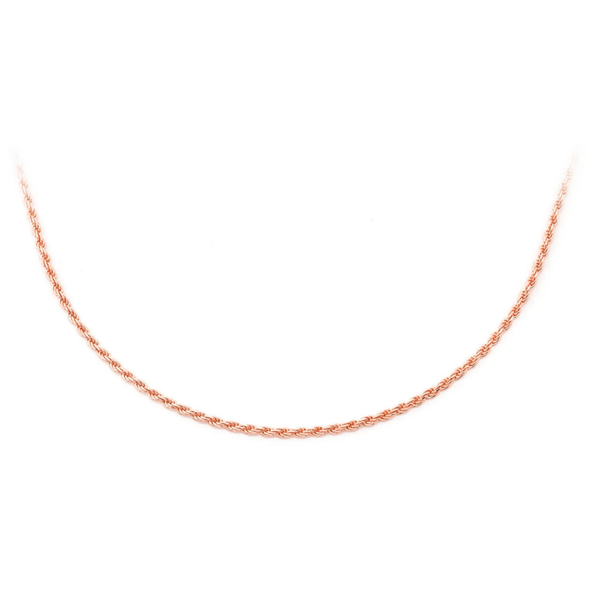 Rope Gold Chain in 14K rose gold, 1mm width, front view