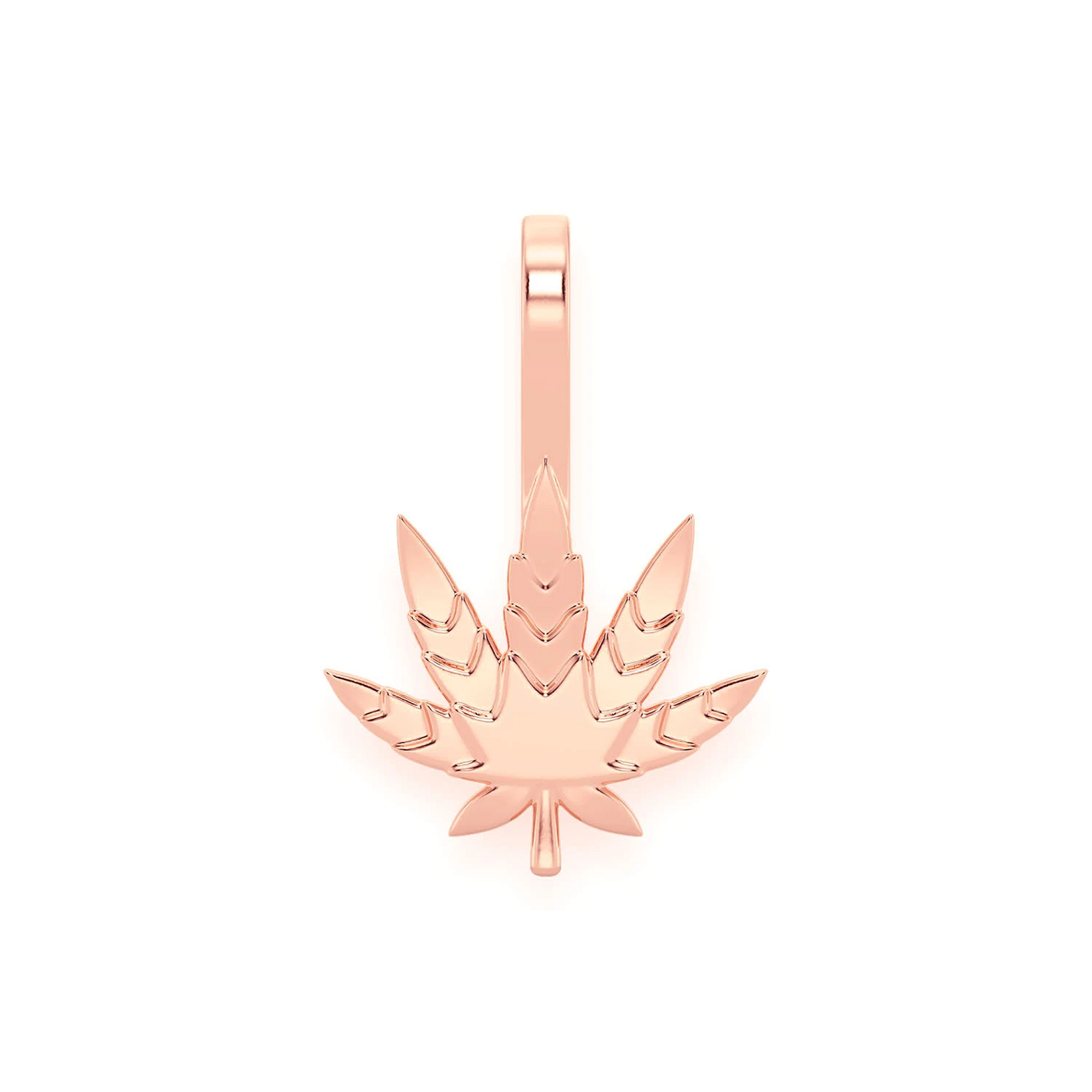 Cannabis Leaf Diamond Pendant in 14K rose gold, Pure | Solid Gold, front view