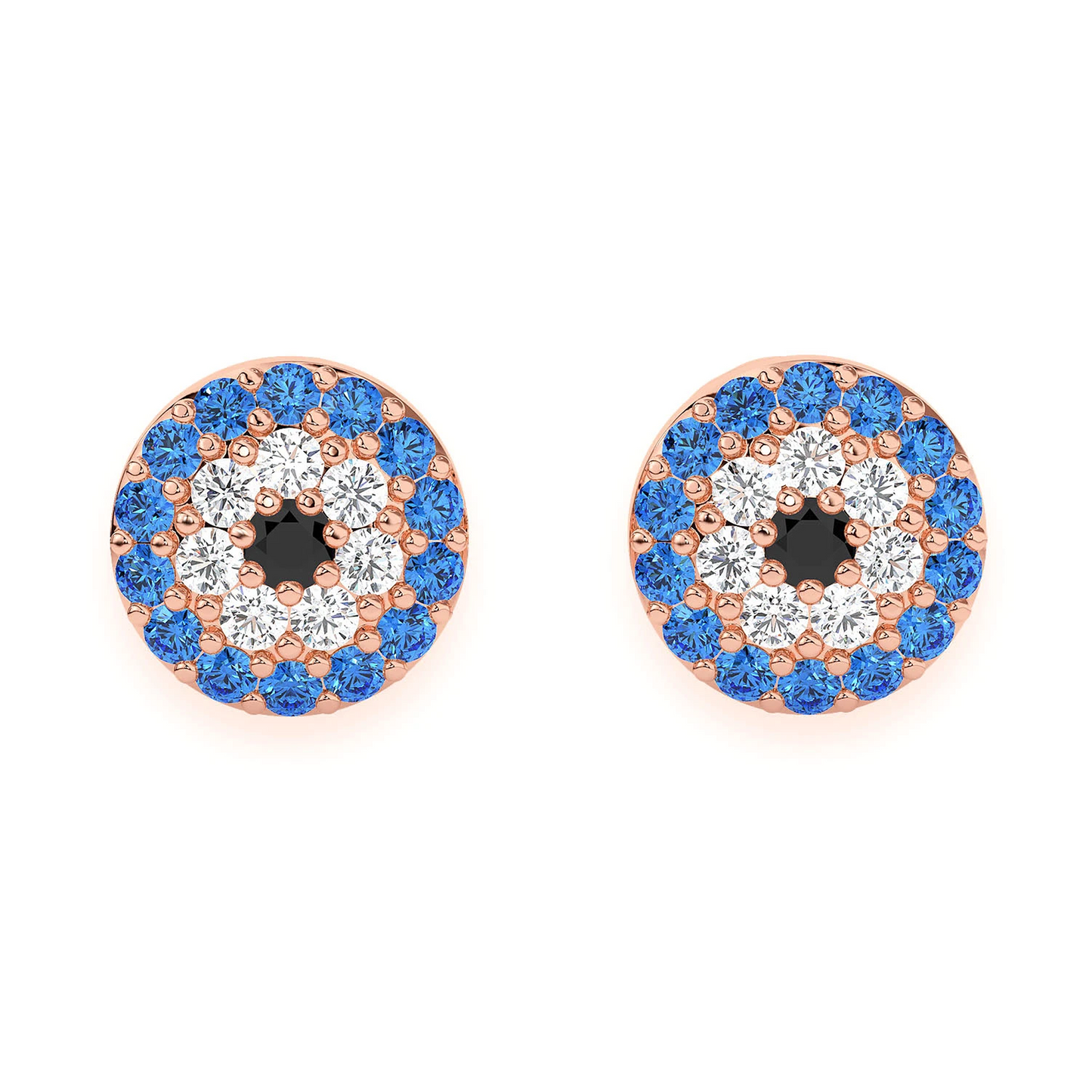 Round Evil Eye Diamond Studs in 14K rose gold, front view