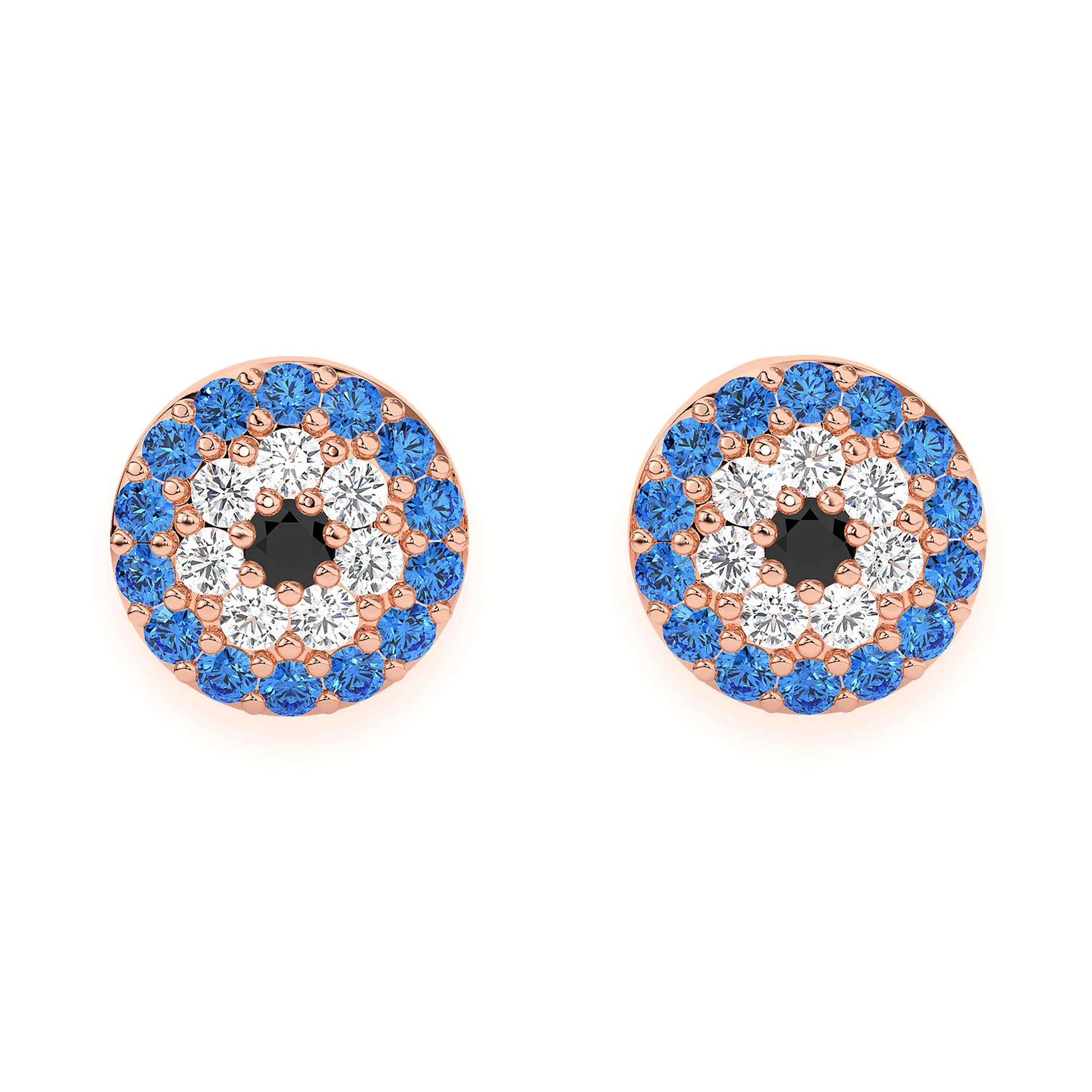 Round Evil Eye Diamond Studs in 14K rose gold, front view