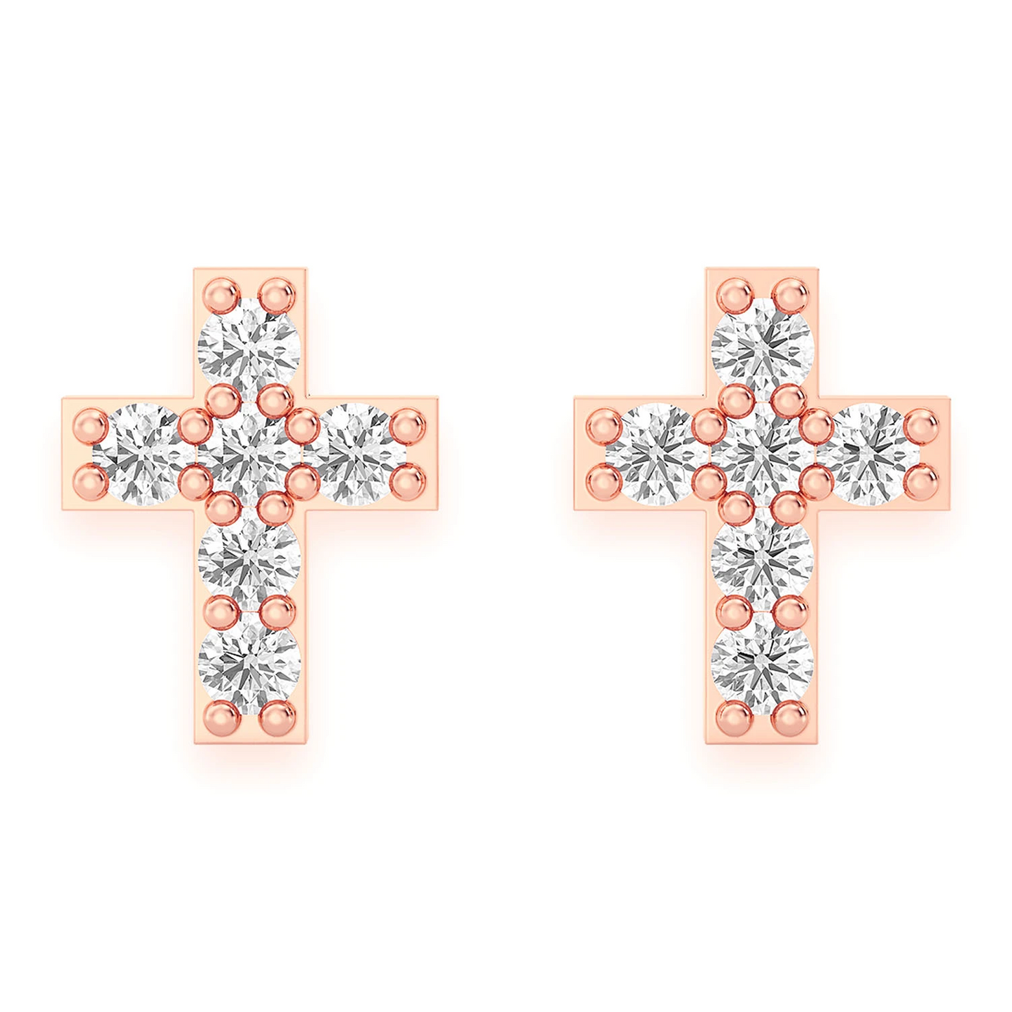 Cross Diamond Stud Earrings in 14K rose gold, front view