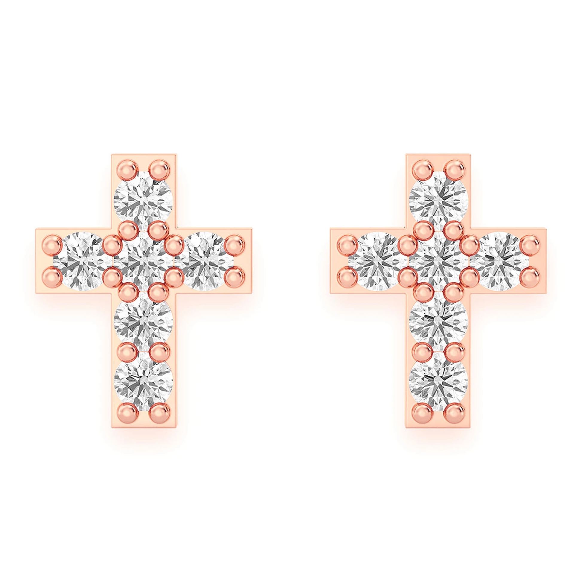 Cross Diamond Stud Earrings in 14K rose gold, front view
