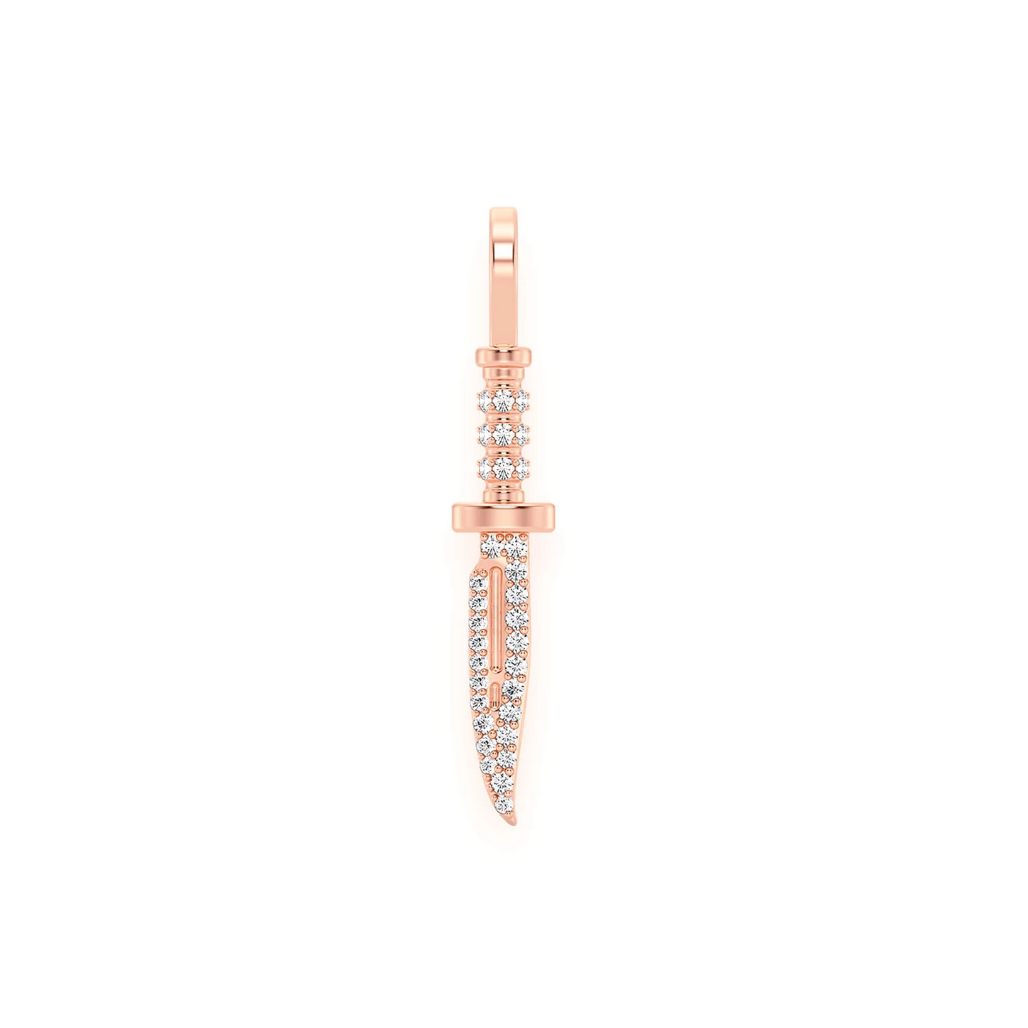 Combat Knife Diamond Pendant in 14K rose gold, front view